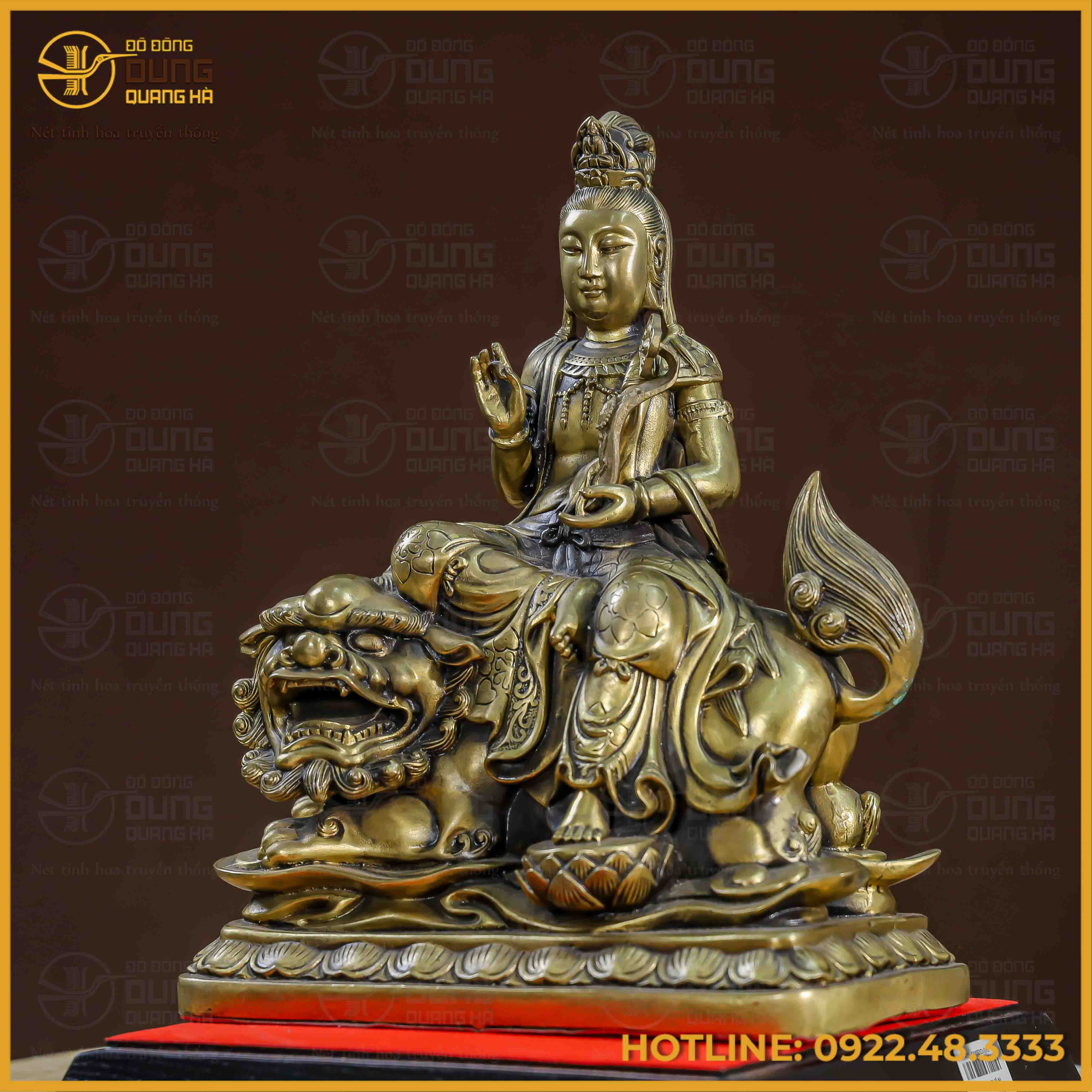 Tượng Phật Văn Thù Bồ Tát đồng vàng kích thước 30x25cm