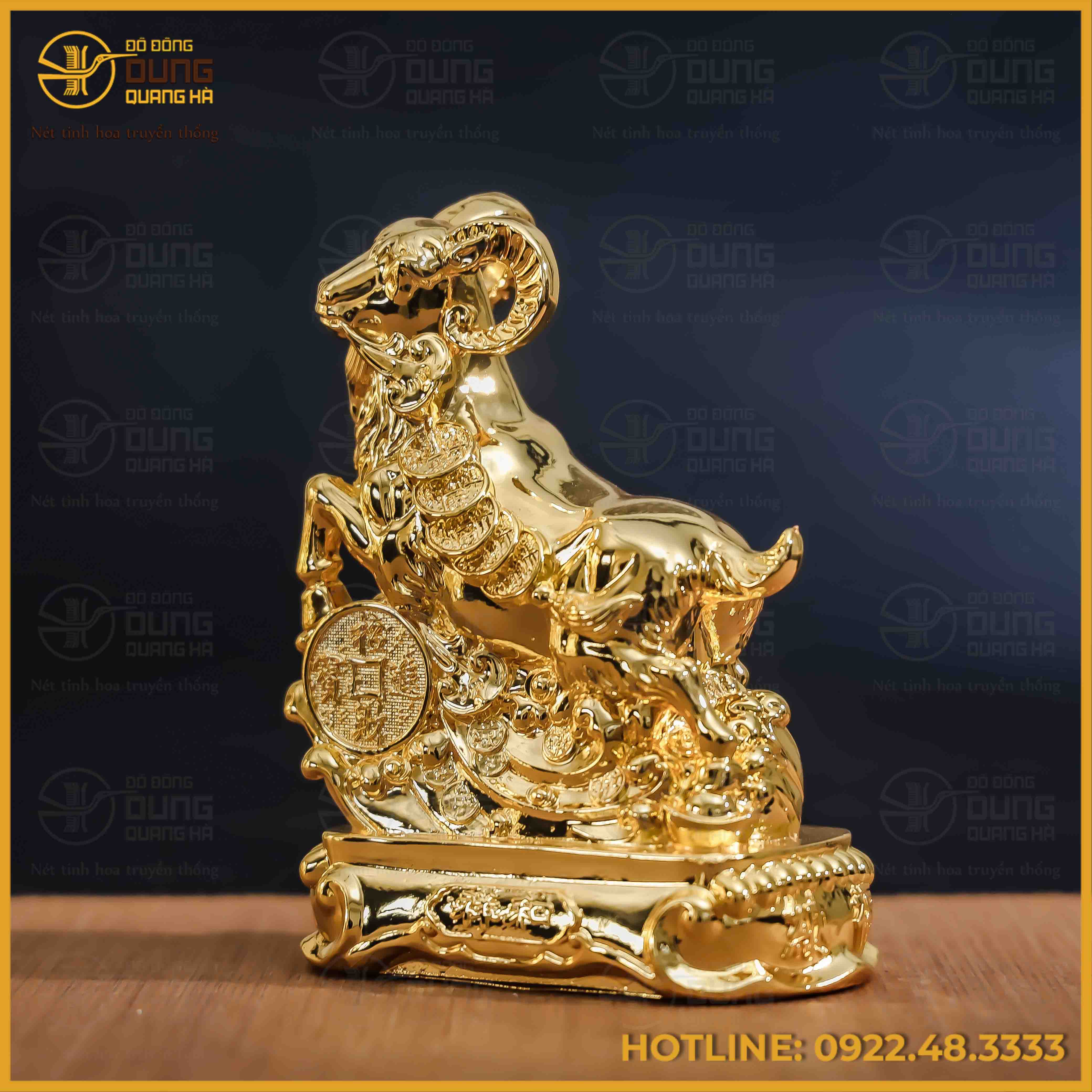 Tượng dê đồng vàng mạ vàng kích thước 15x13cm nặng 1,1kg