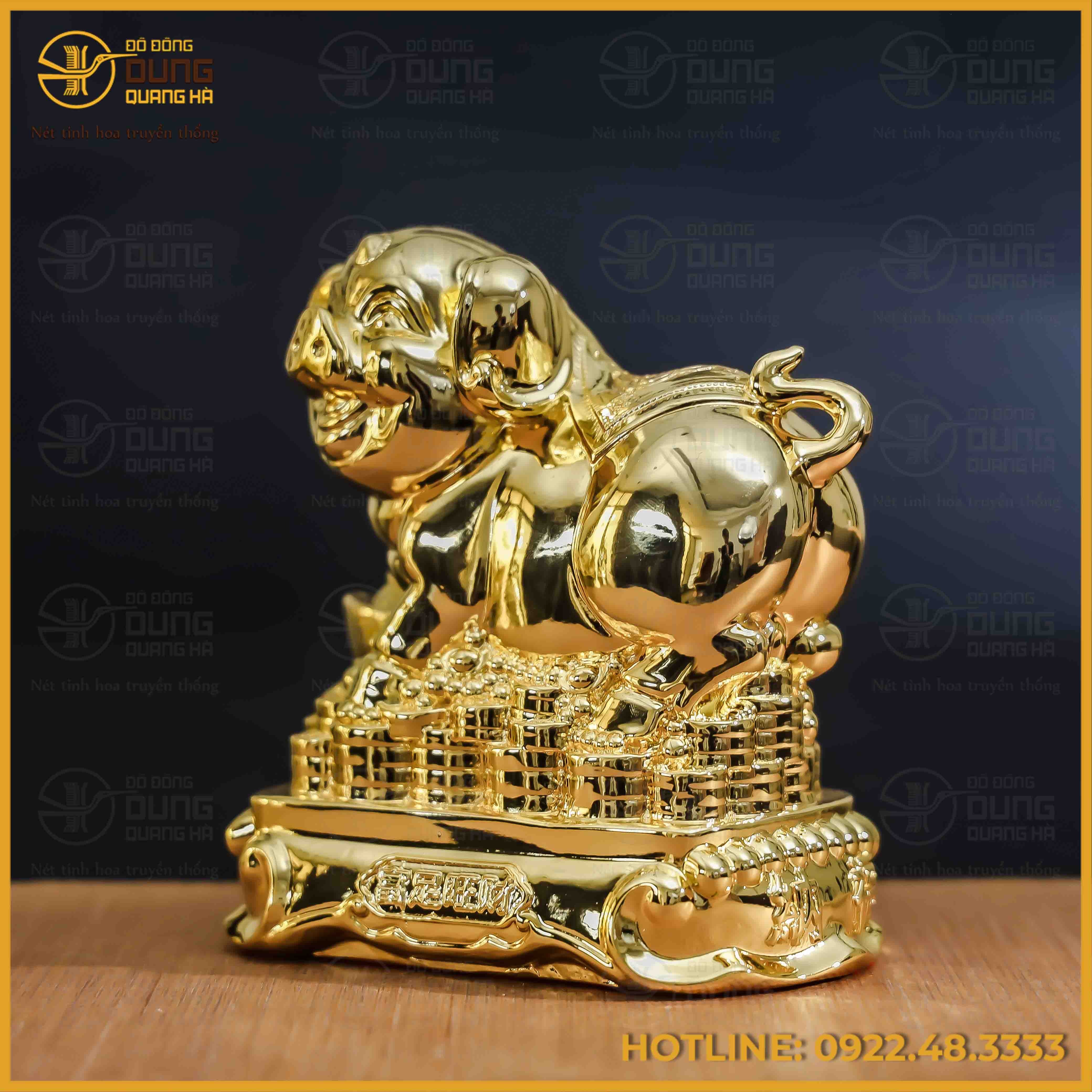 Tượng heo đồng vàng mạ vàng kích thước 15x15cm nặng 1,5kg