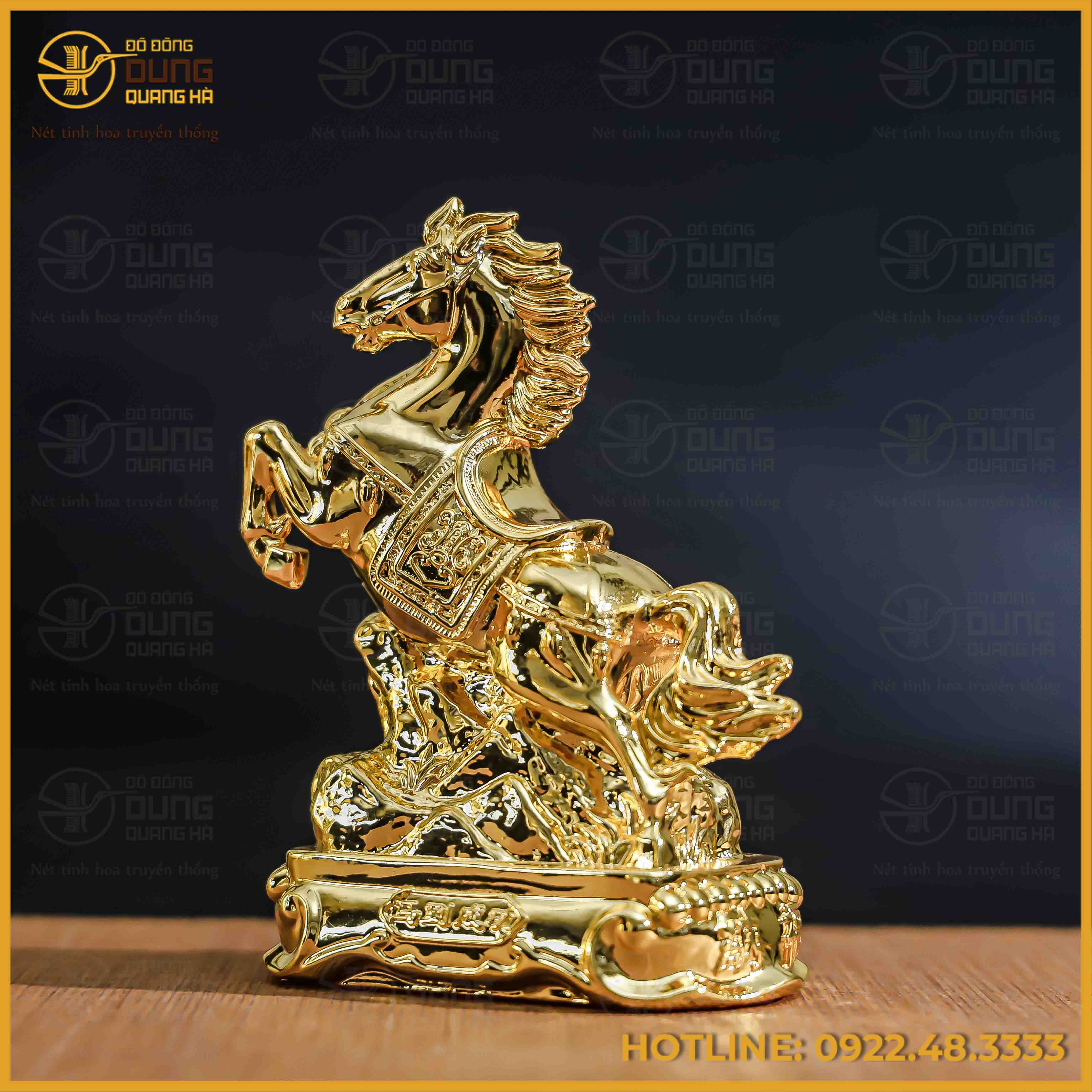 Tượng ngựa đồng vàng mạ vàng kích thước 15x12cm nặng 1,2kg