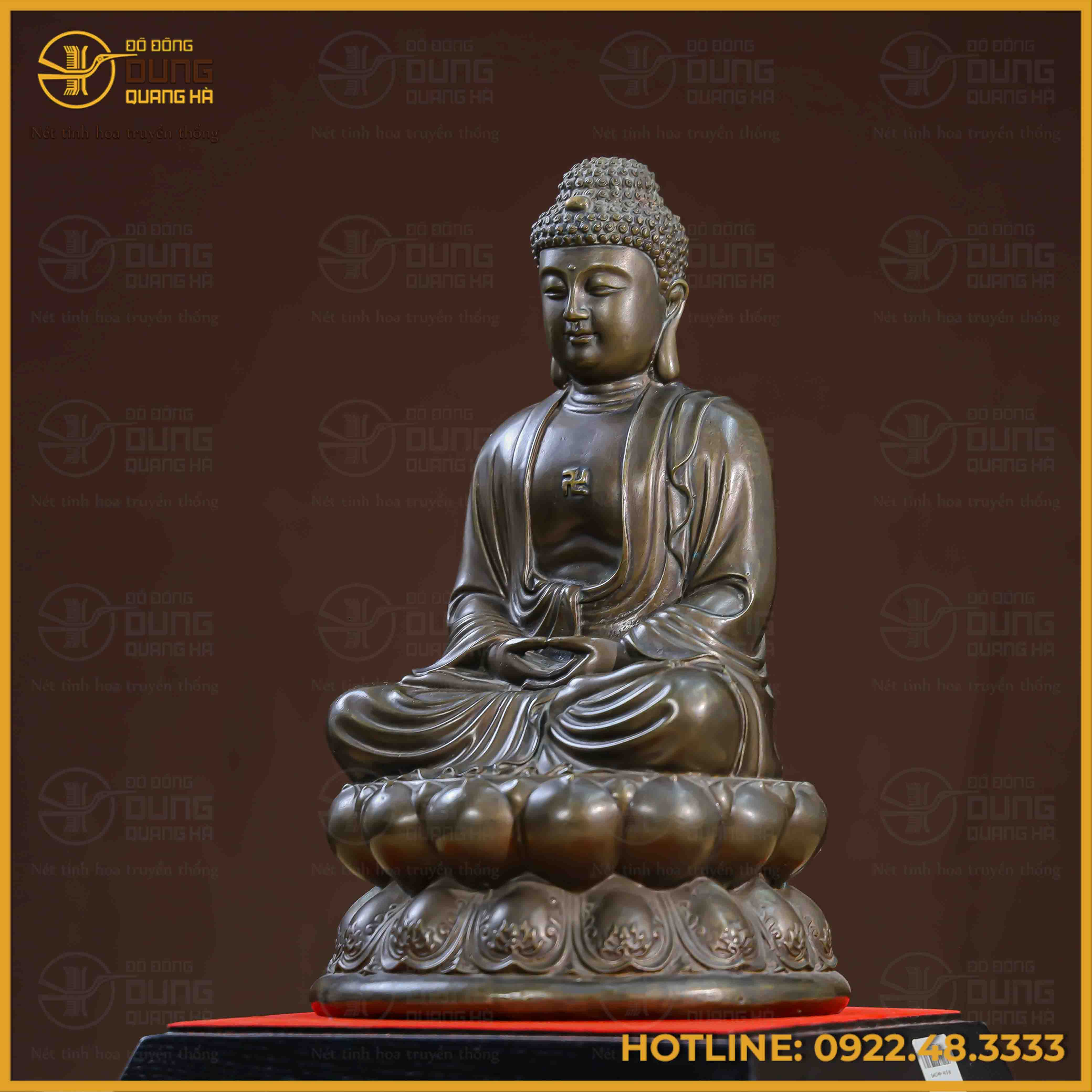 Tượng Phật A Di Đà đồng vàng hun cao 30cm