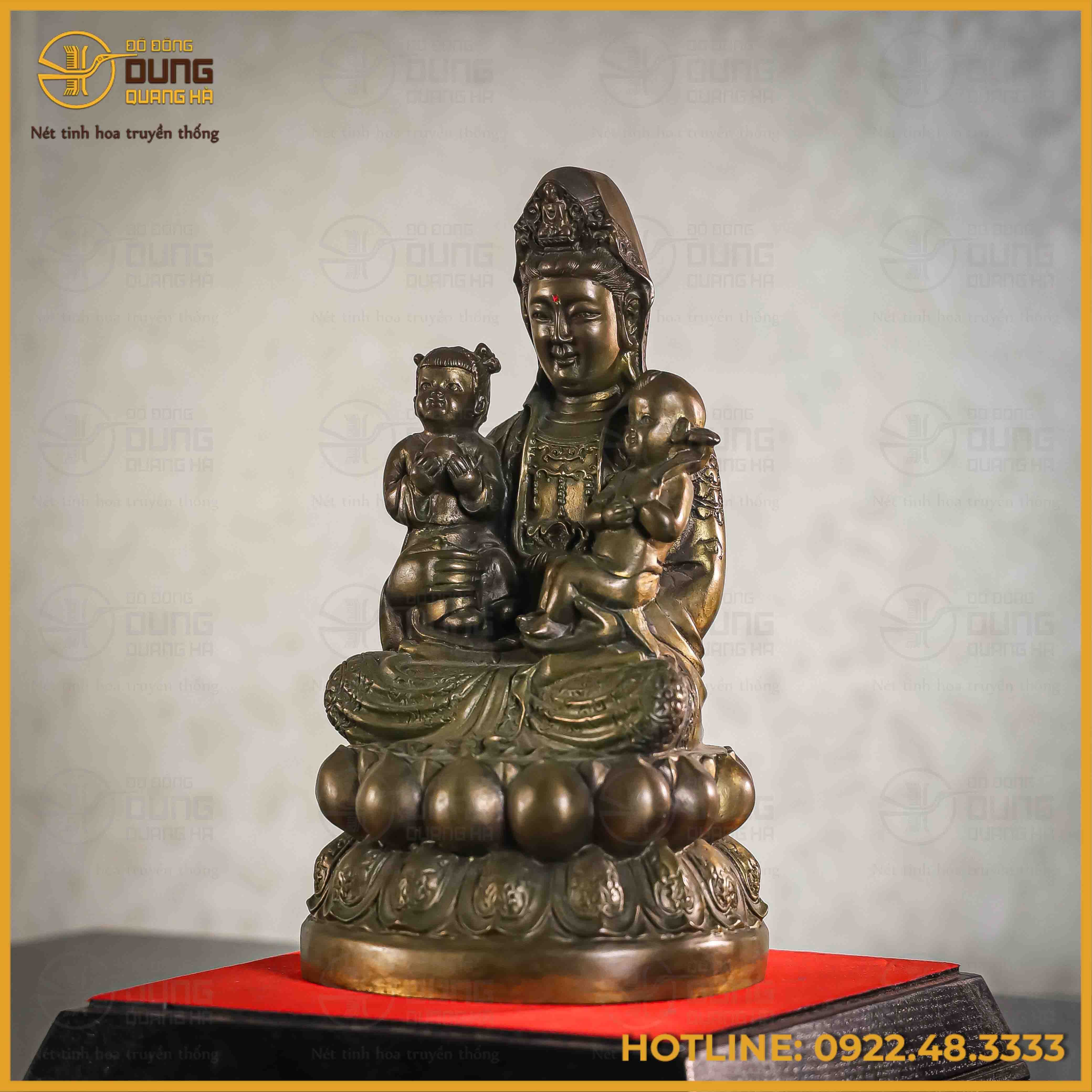 Tượng Quan Âm Tế Tử đồng vàng cao 27,5cm ngang 15,5cm
