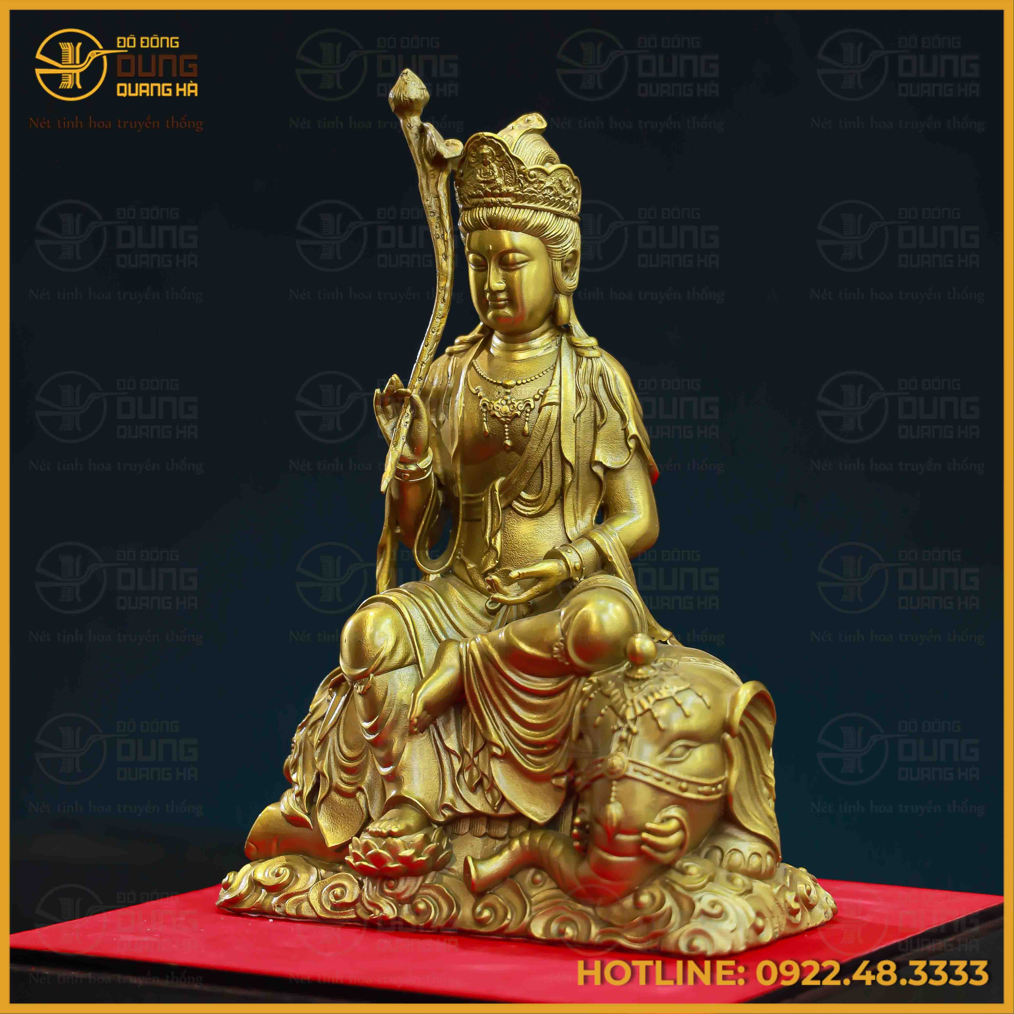 Tượng Phổ Hiền Bồ Tát đồng vàng kích thước 24x15cm nặng 1,5kg