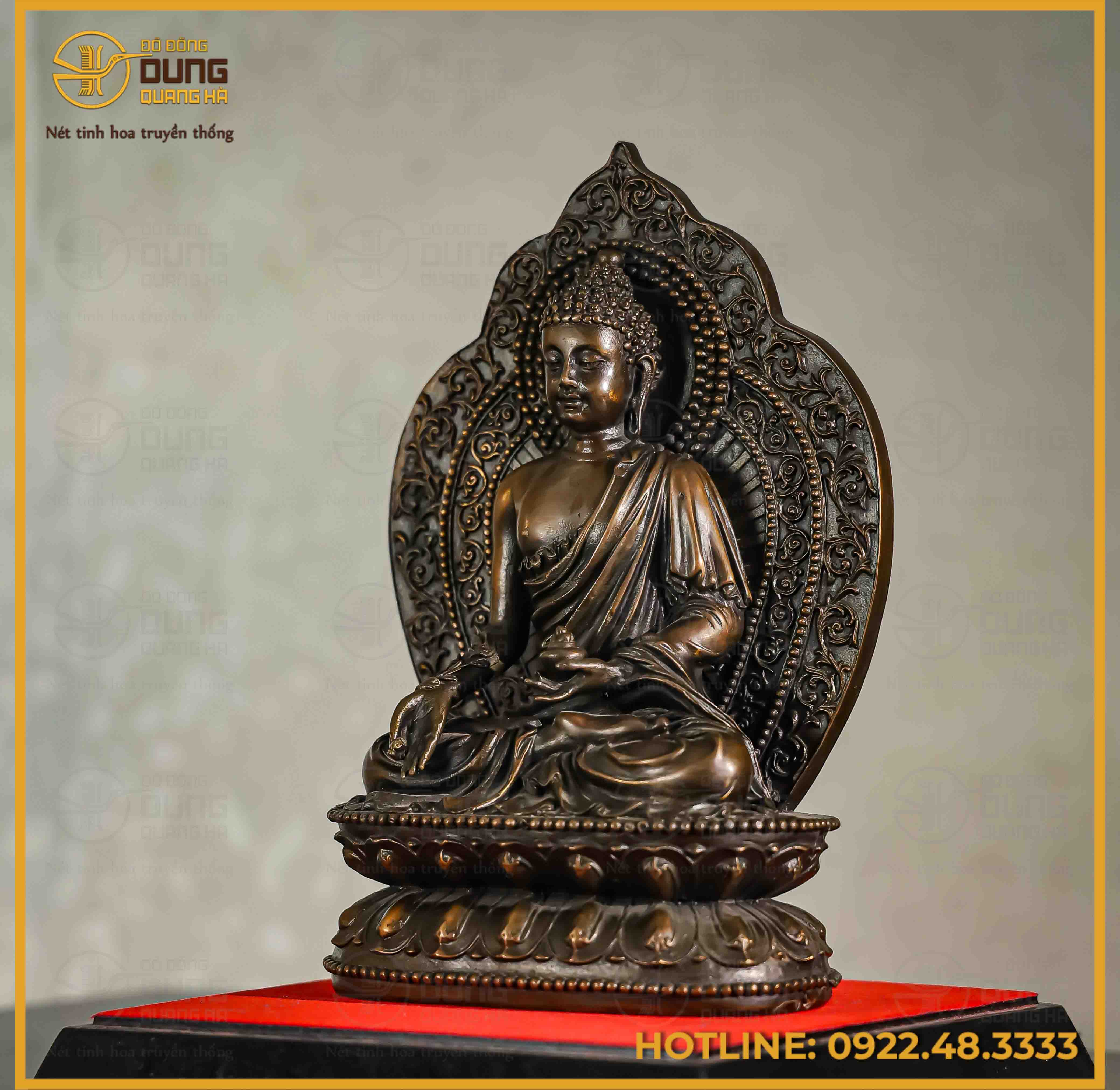 Tượng Phật Dược Sư đồng vàng hun cao 28cm