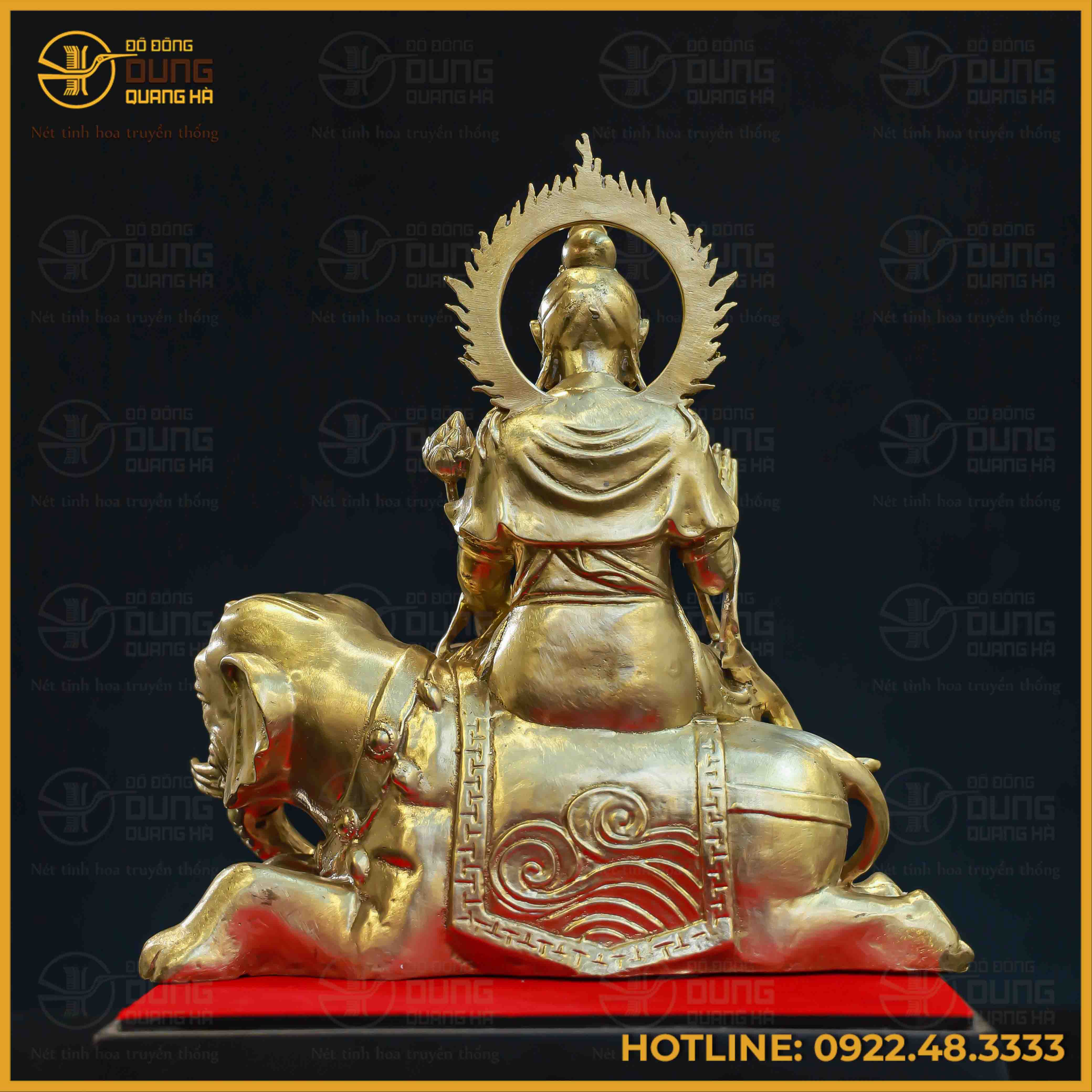 Tượng bồ Tát Phổ Hiền đồng vàng mộc kích thước 30x30x15cm nặng 5kg