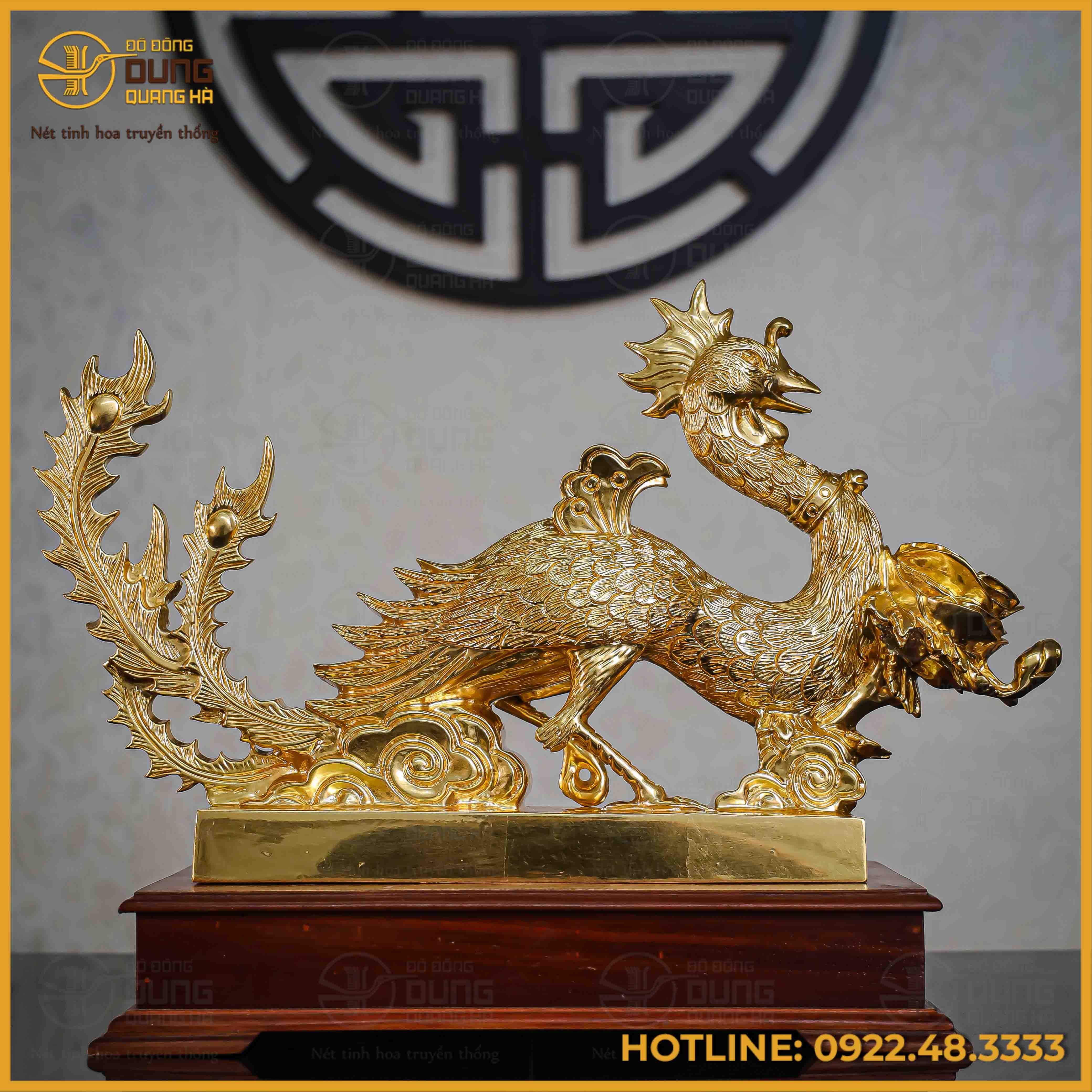 Tượng phượng hoàng đồng đỏ dát vàng cao 30cm dài 51cm nặng 17kg