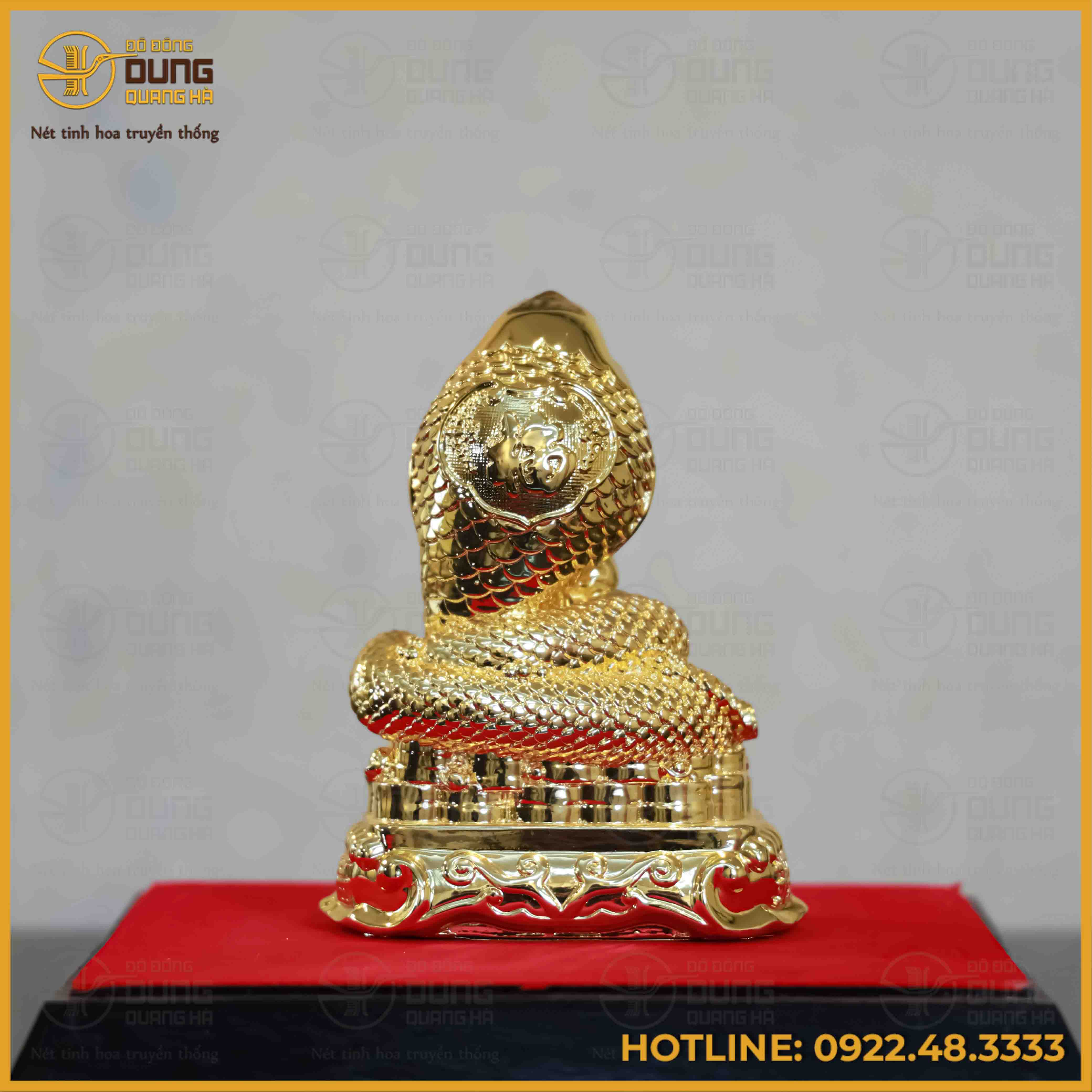 Tượng rắn đồng vàng mạ vàng kích thước 17x13cm nặng 1kg