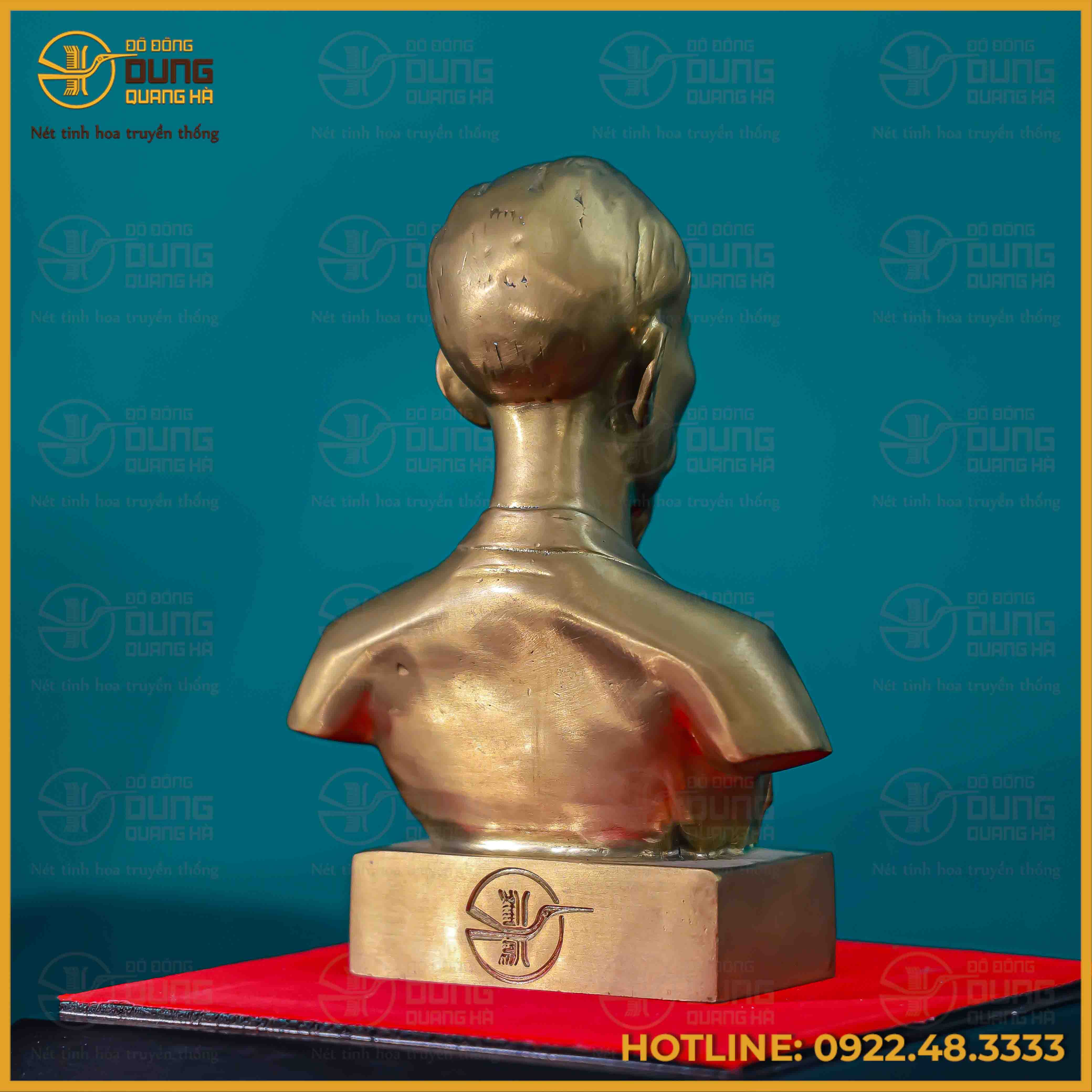 Tượng Bác Hồ bán thân đồng vàng giả cổ cao 17cm