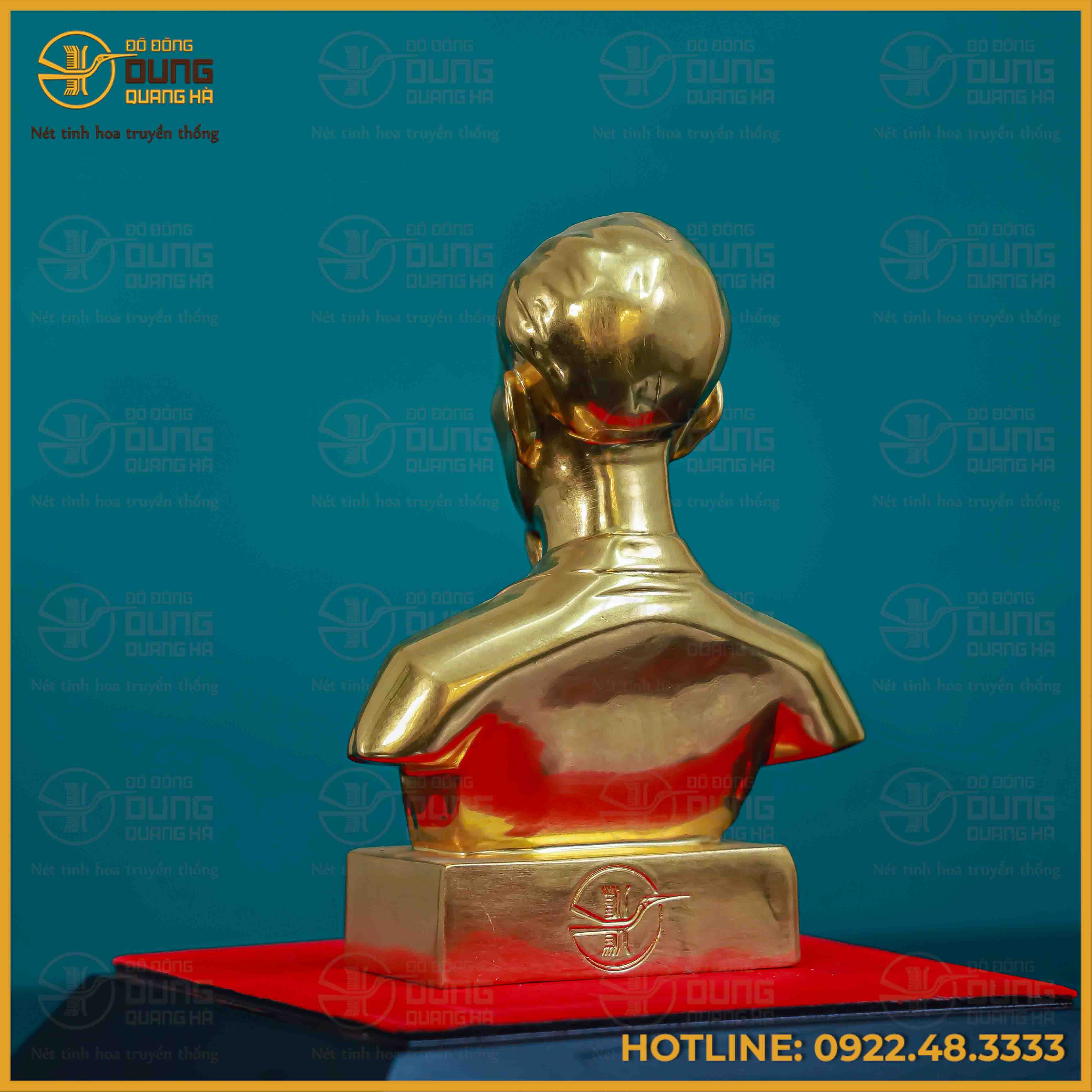 Tượng Bác Hồ bán thân đồng vàng dát vàng cao 17cm