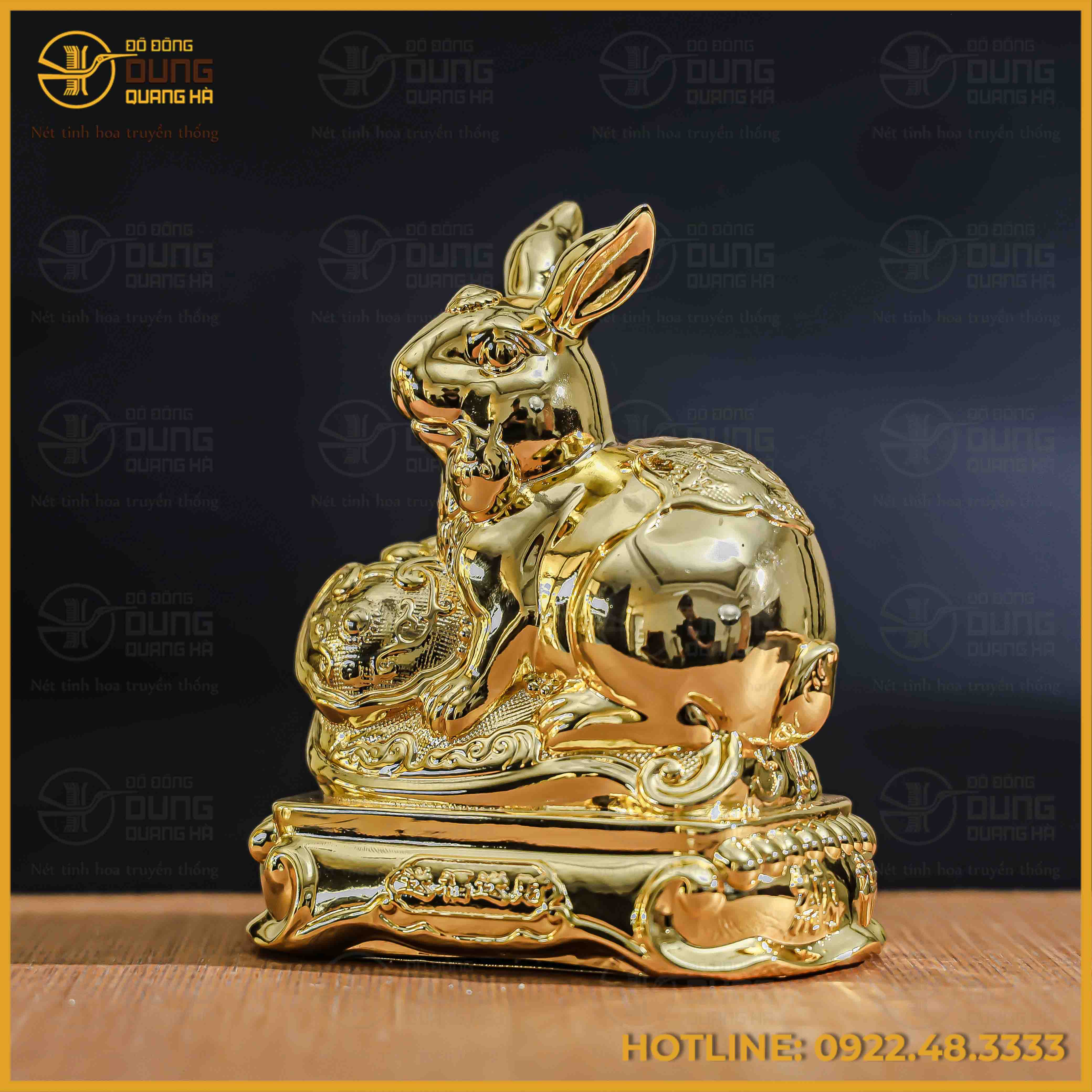 Tượng thỏ đồng vàng mạ vàng kích thước 15x12cm nặng 1,2kg