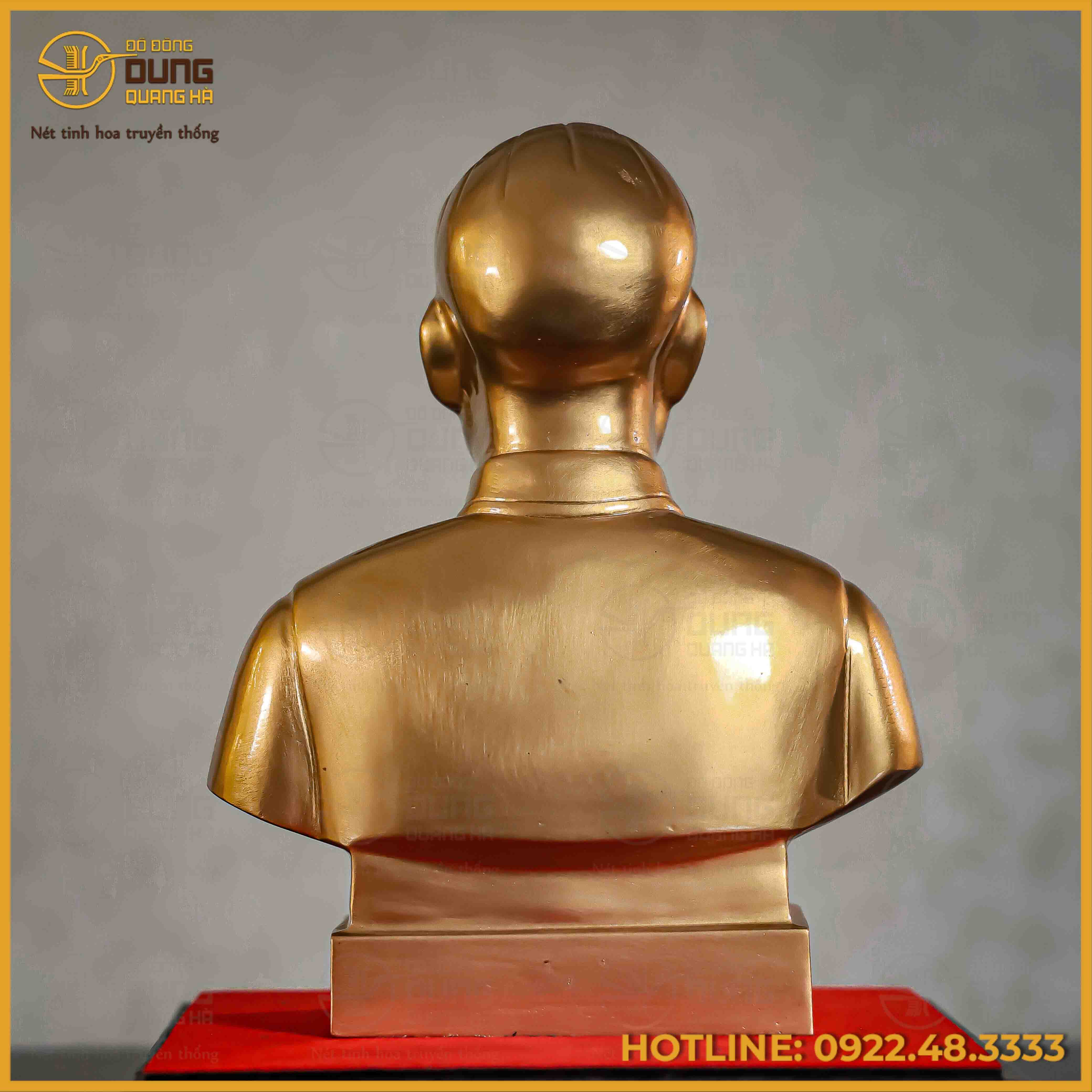 Tượng Bác Hồ bán thân đồng đỏ màu nhũ cao 25cm ngang 20cm