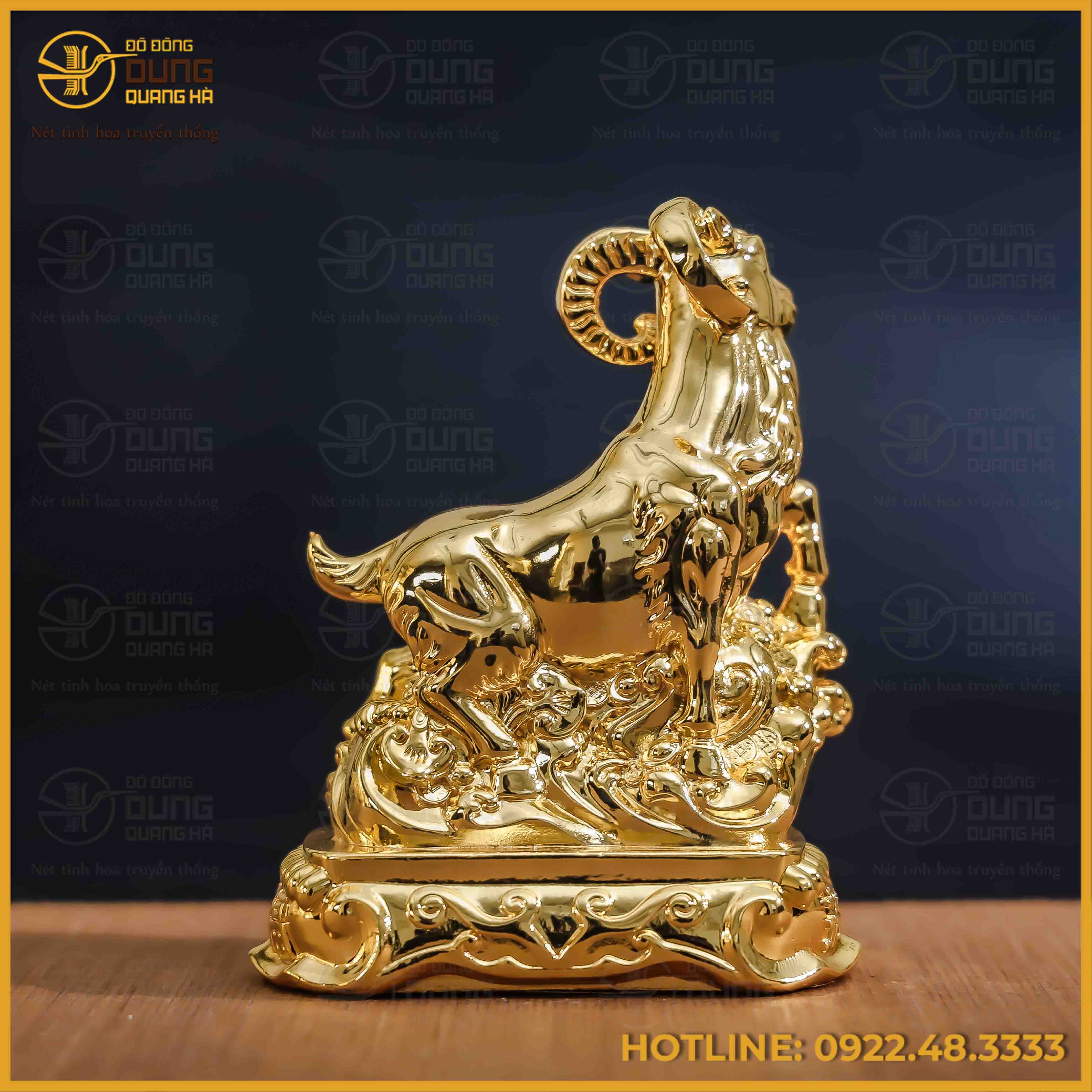 Tượng dê đồng vàng mạ vàng kích thước 15x13cm nặng 1,1kg