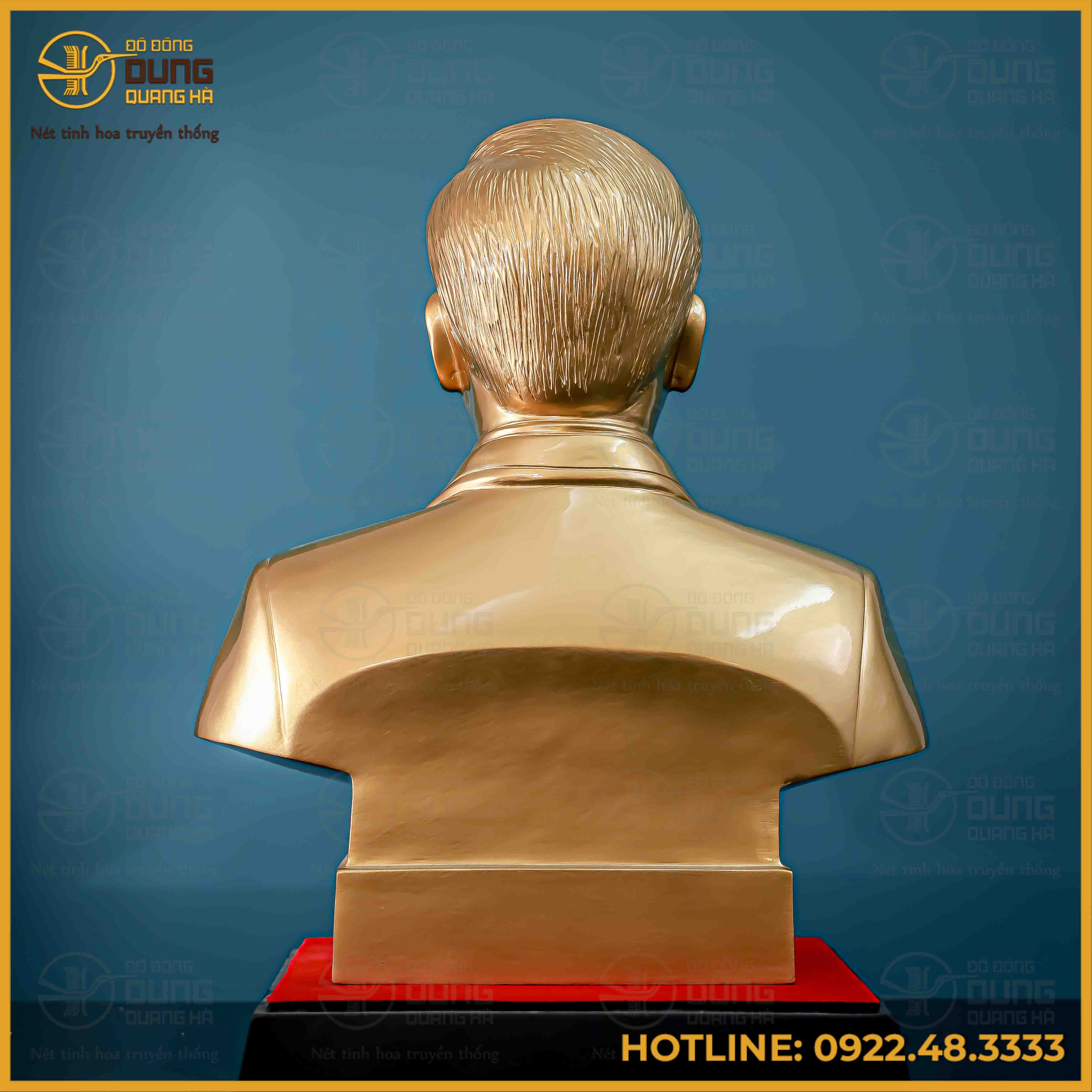 Tượng Bác Trọng bán thân đồng đỏ làm màu cao 42cm