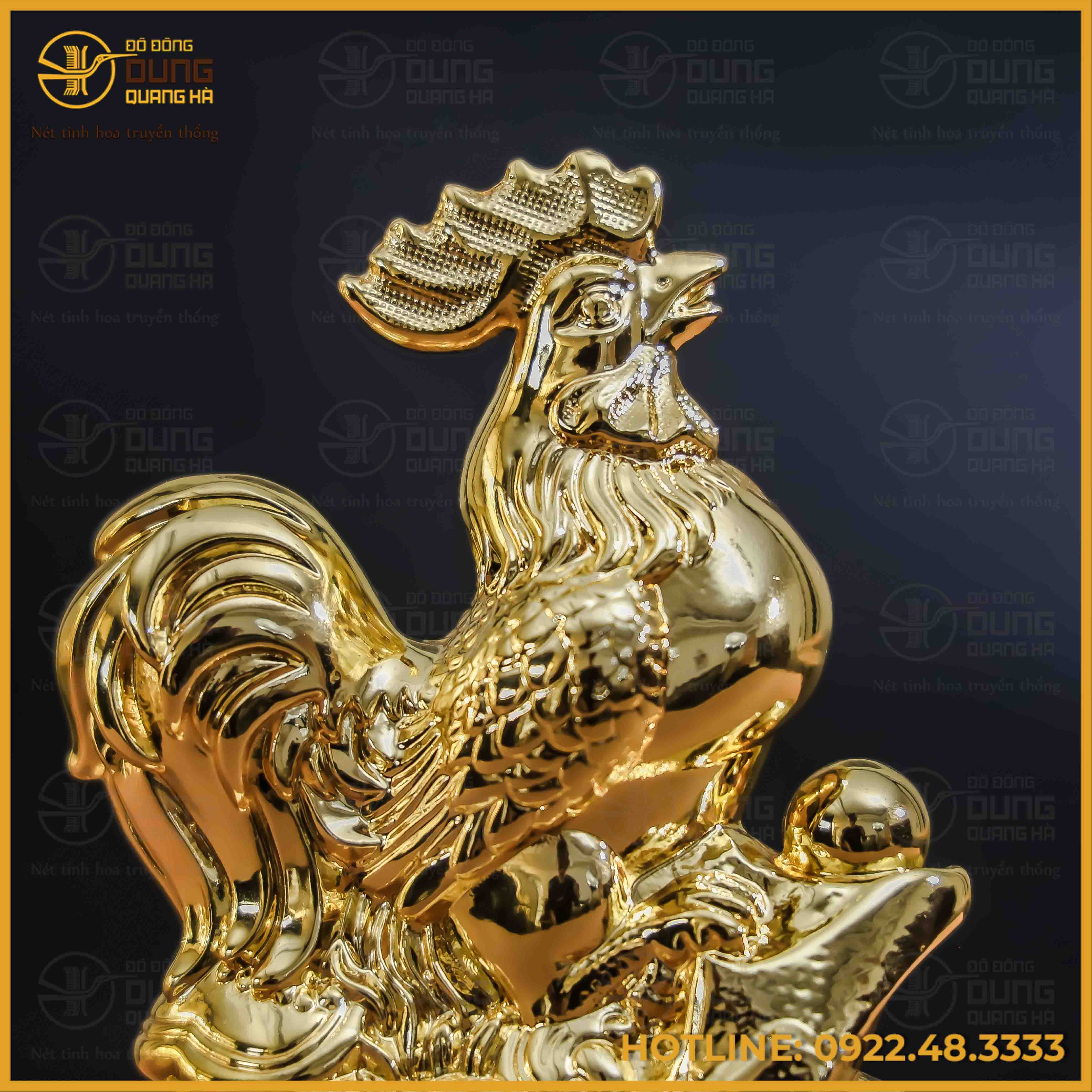 Tượng gà đồng vàng mạ vàng kích thước 15x12cm nặng 1,2kg