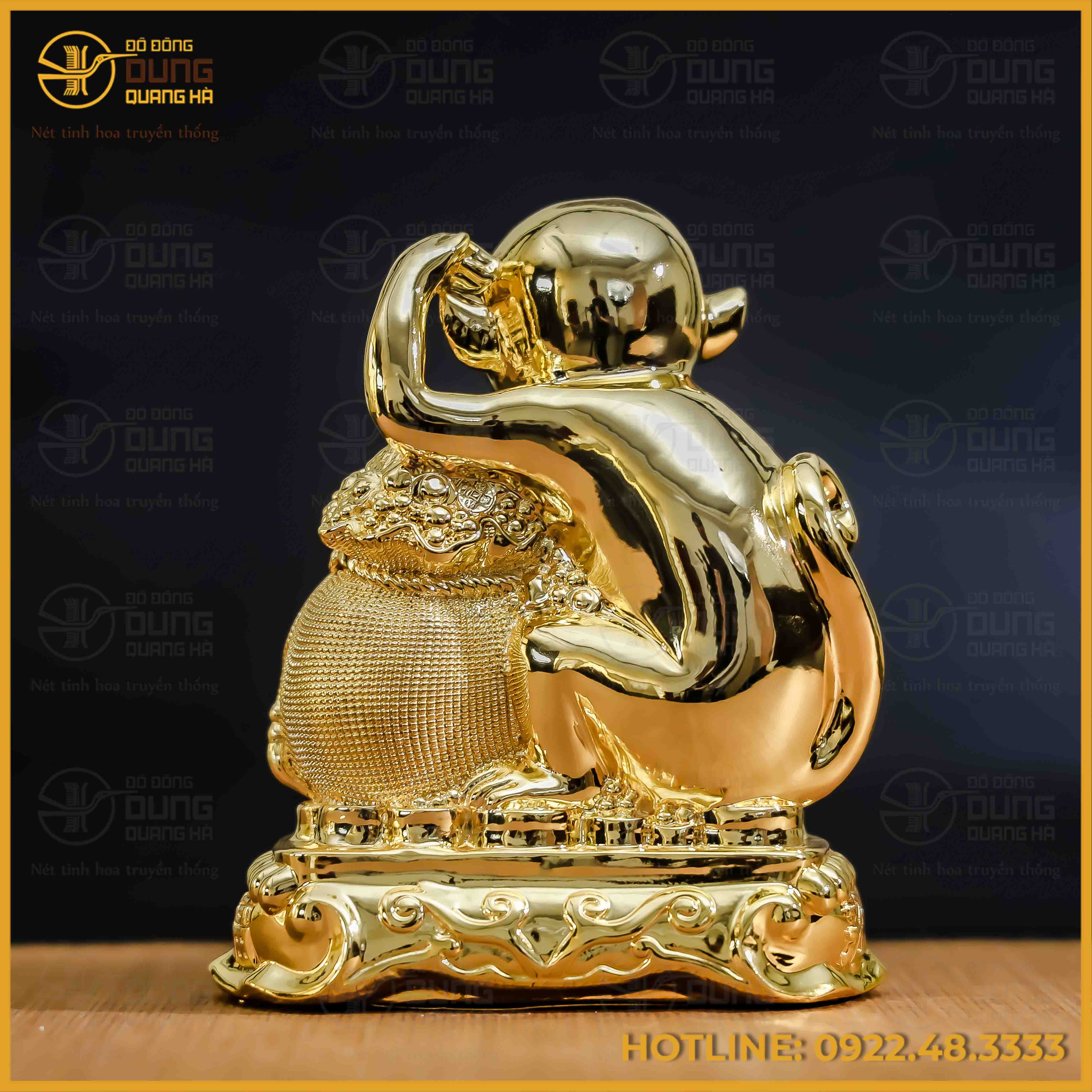 Tượng khỉ đồng vàng mạ vàng kích thước 17x13cm nặng 1kg