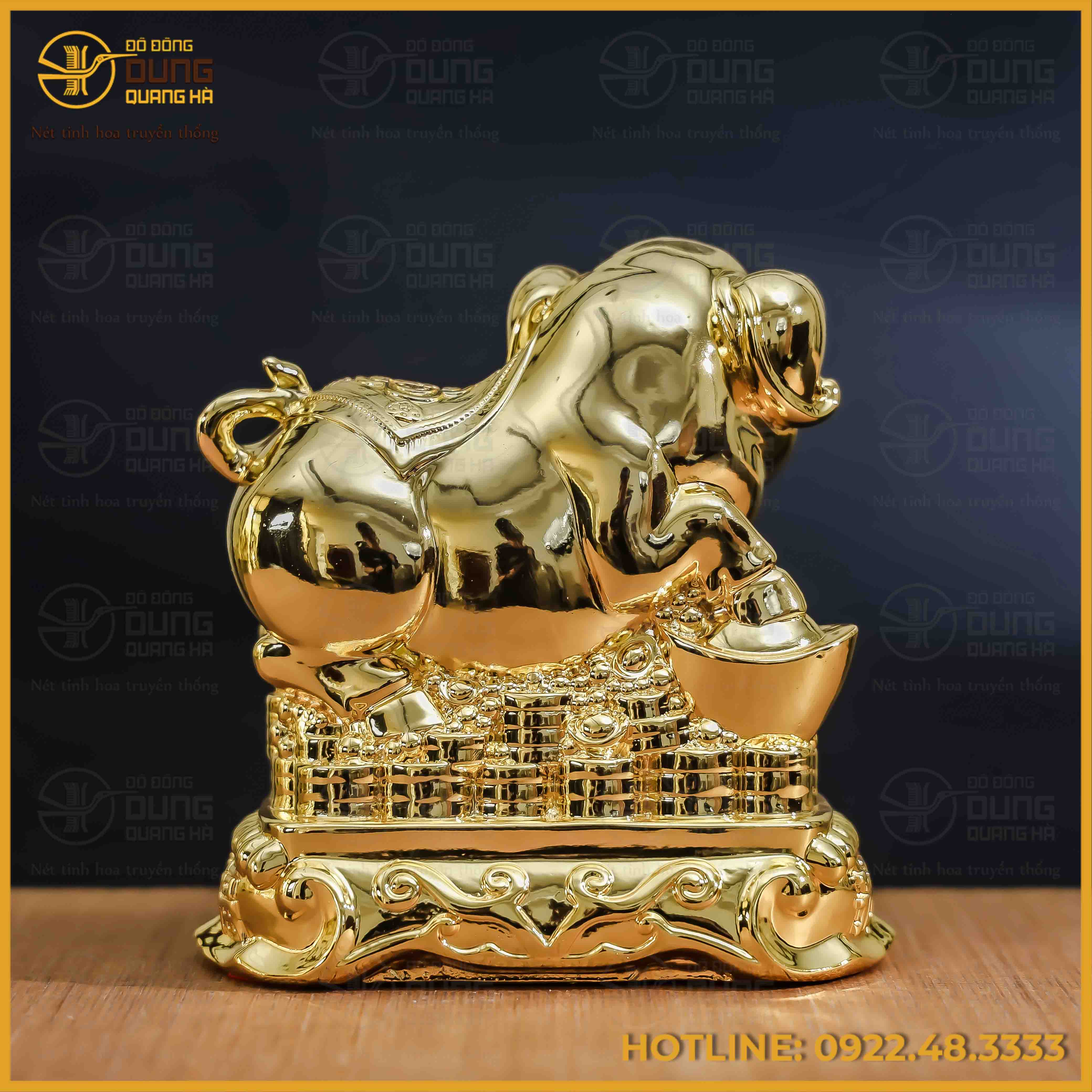 Tượng heo đồng vàng mạ vàng kích thước 15x15cm nặng 1,5kg