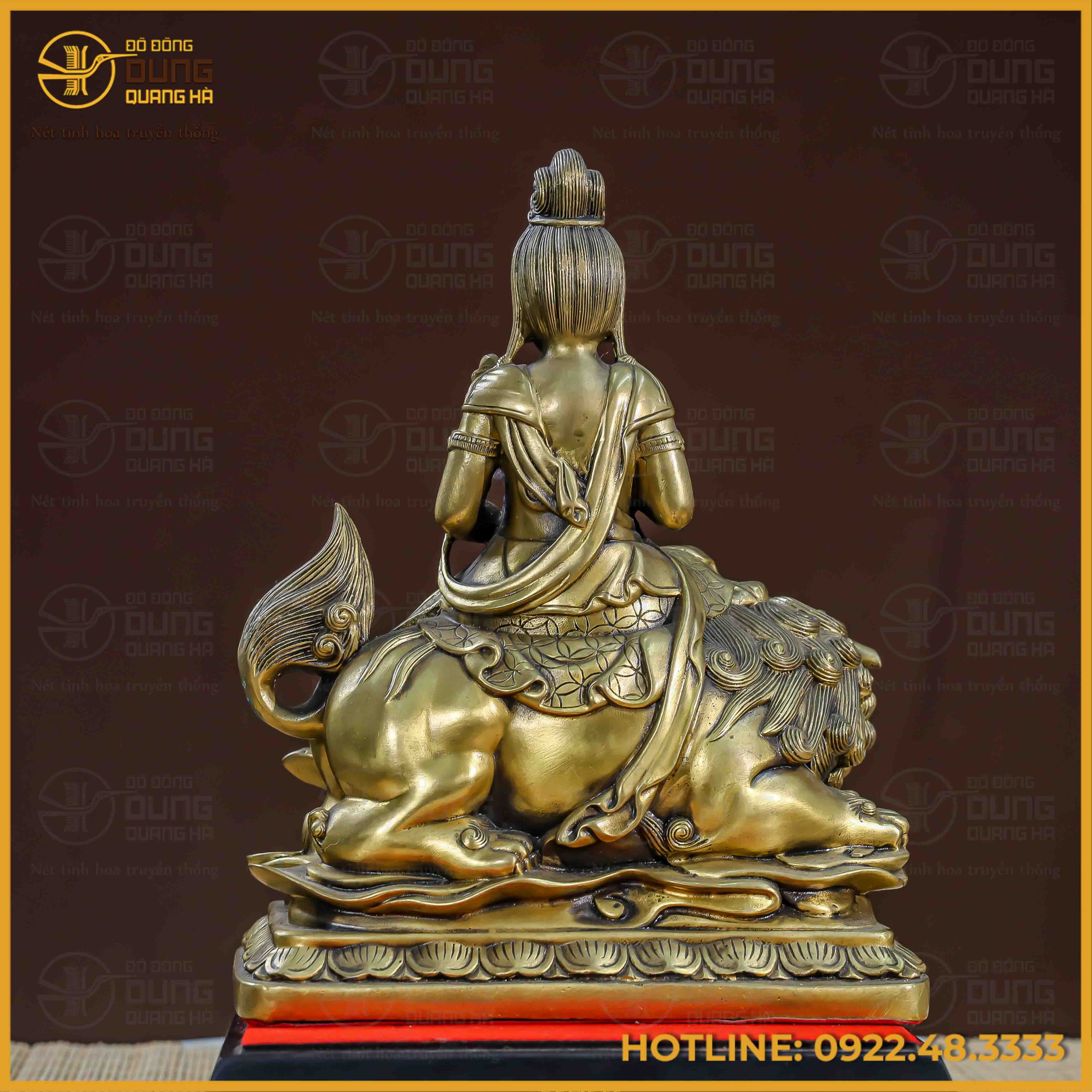 Tượng Phật Văn Thù Bồ Tát đồng vàng kích thước 30x25cm