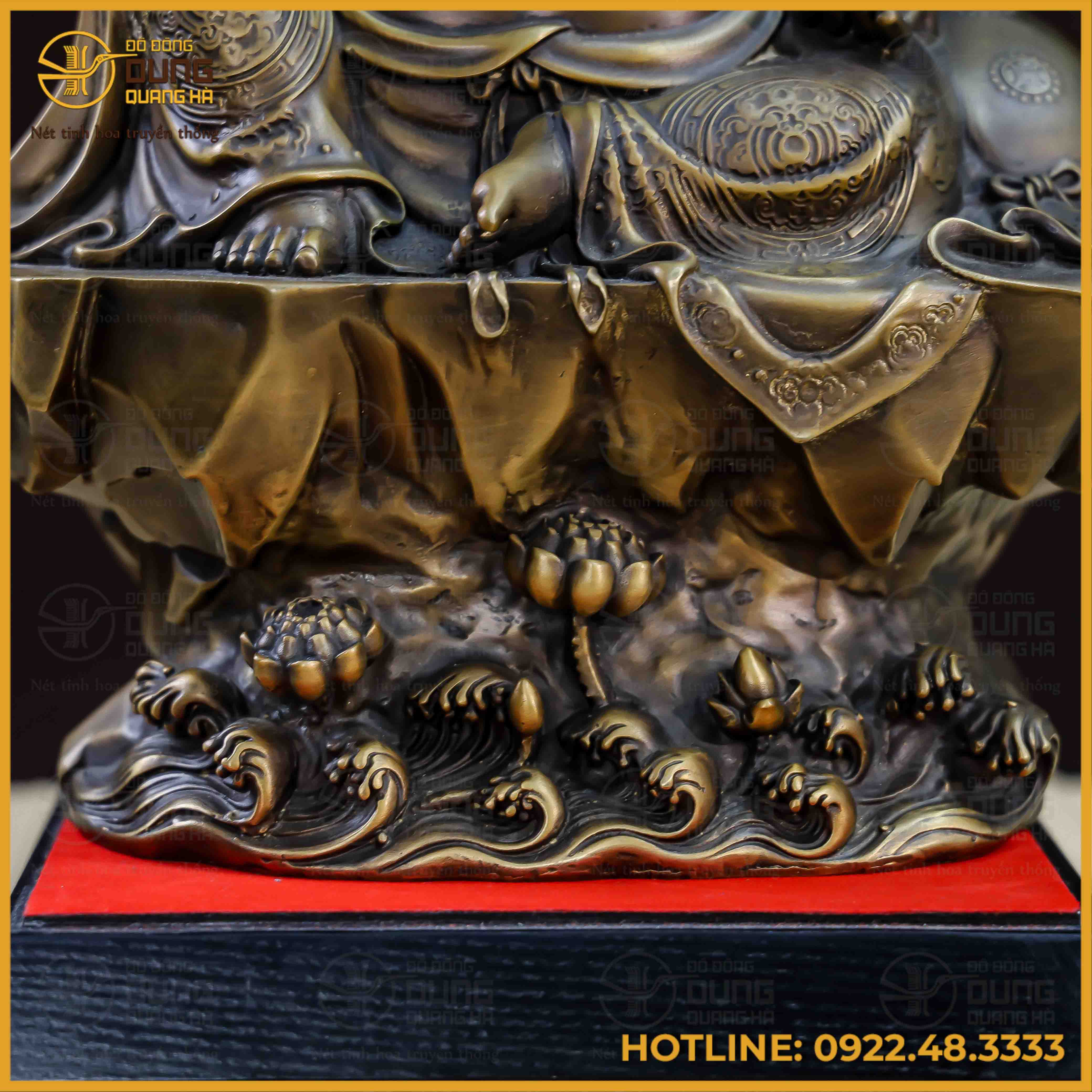 Tượng Phật Di Lạc bệ đá đồng vàng hun cao 40cm ngang 28cm