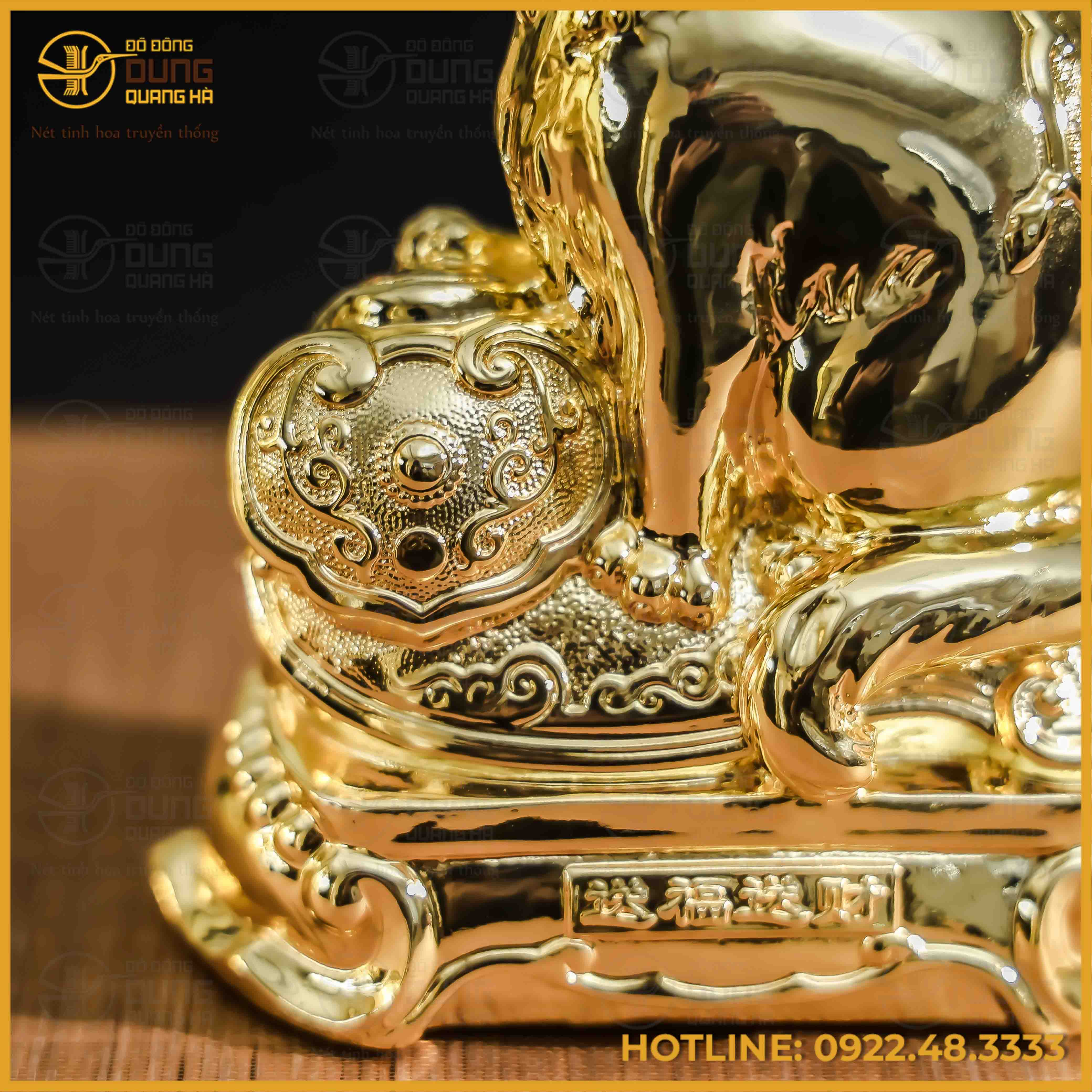 Tượng mèo như ý  đồng vàng mạ vàng kích thước 17x13cm nặng 1kg