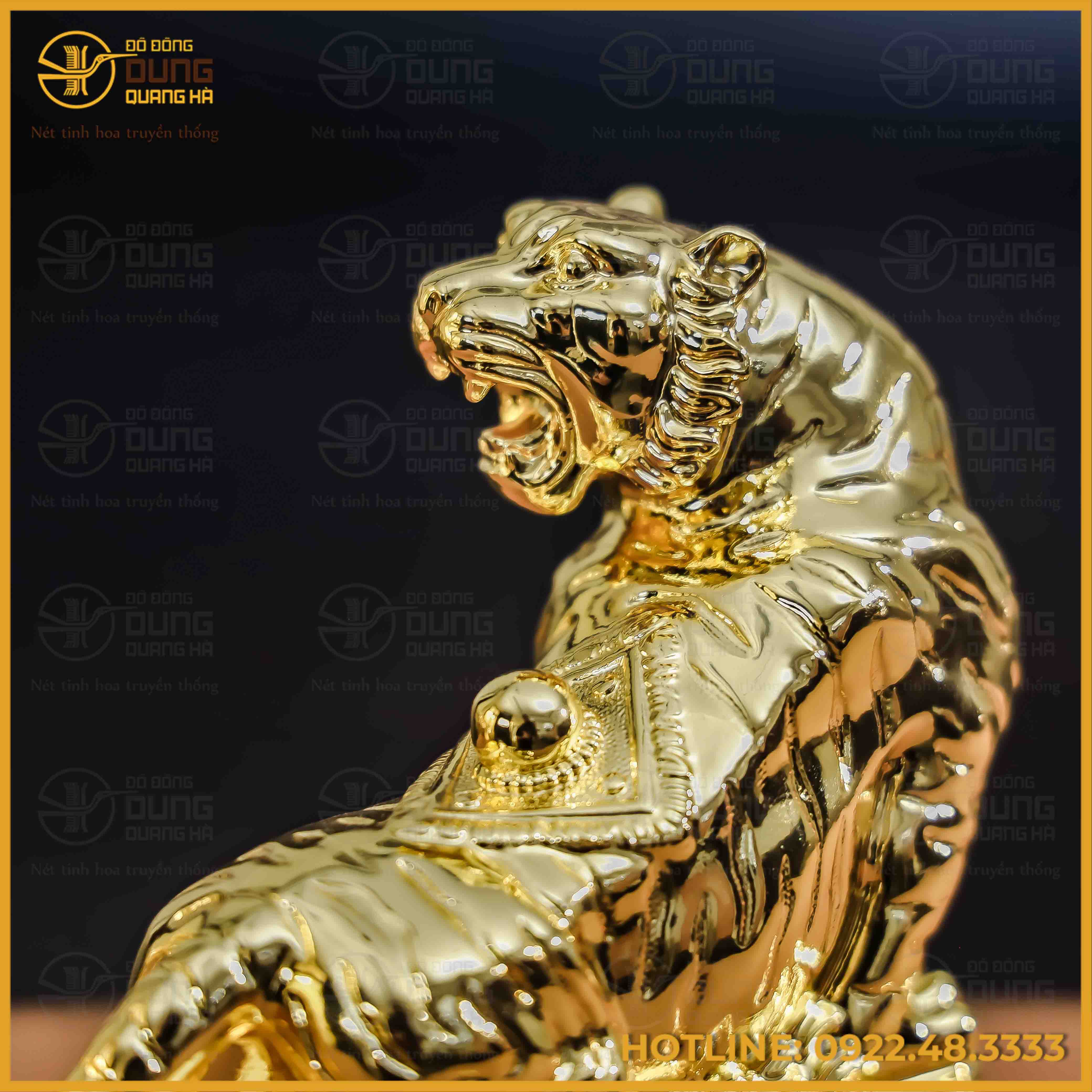 Tượng hổ đồng vàng mạ vàng kích thước 17x13cm nặng 1kg