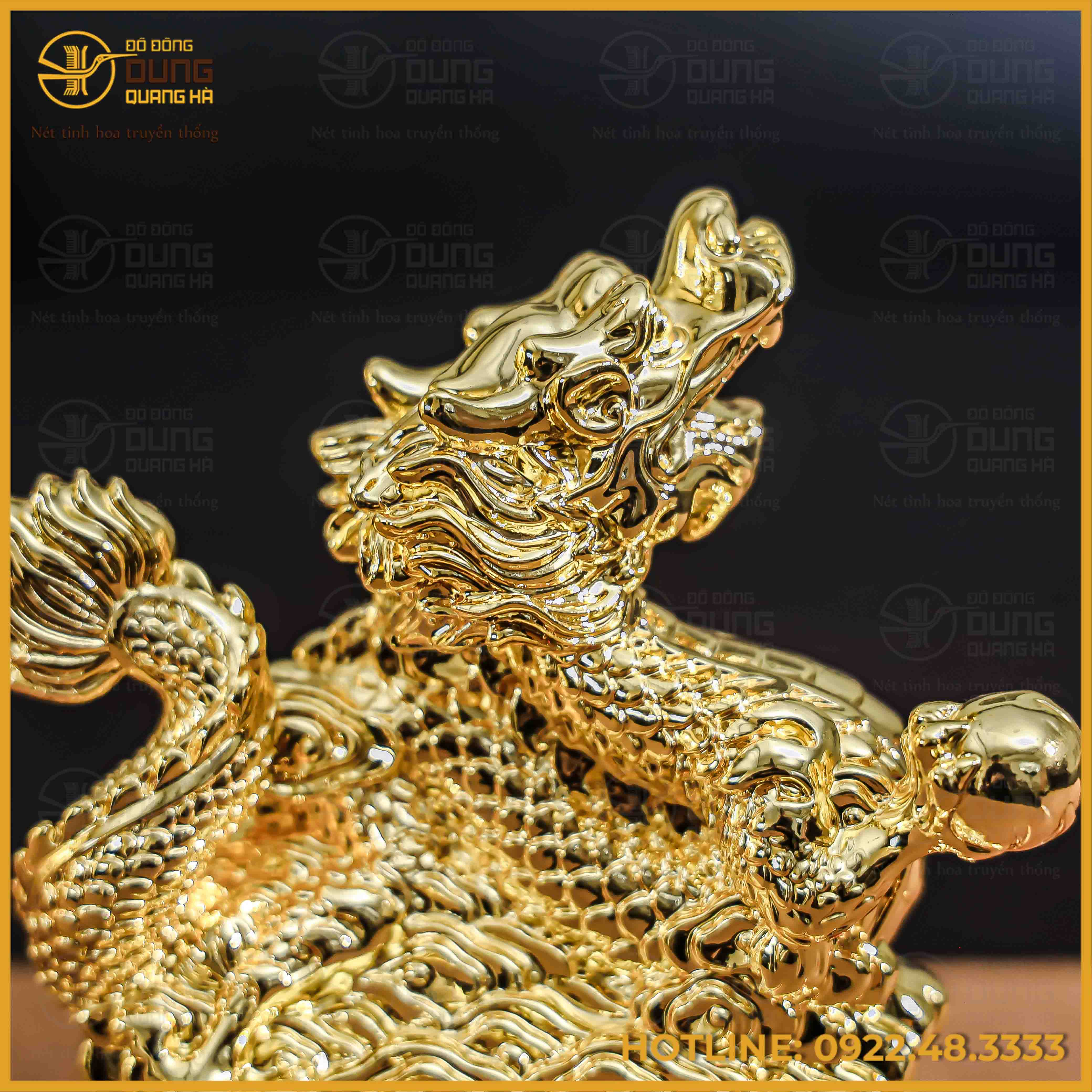 Tượng rồng đồng vàng mạ vàng kích thước 18x13cm nặng 1kg