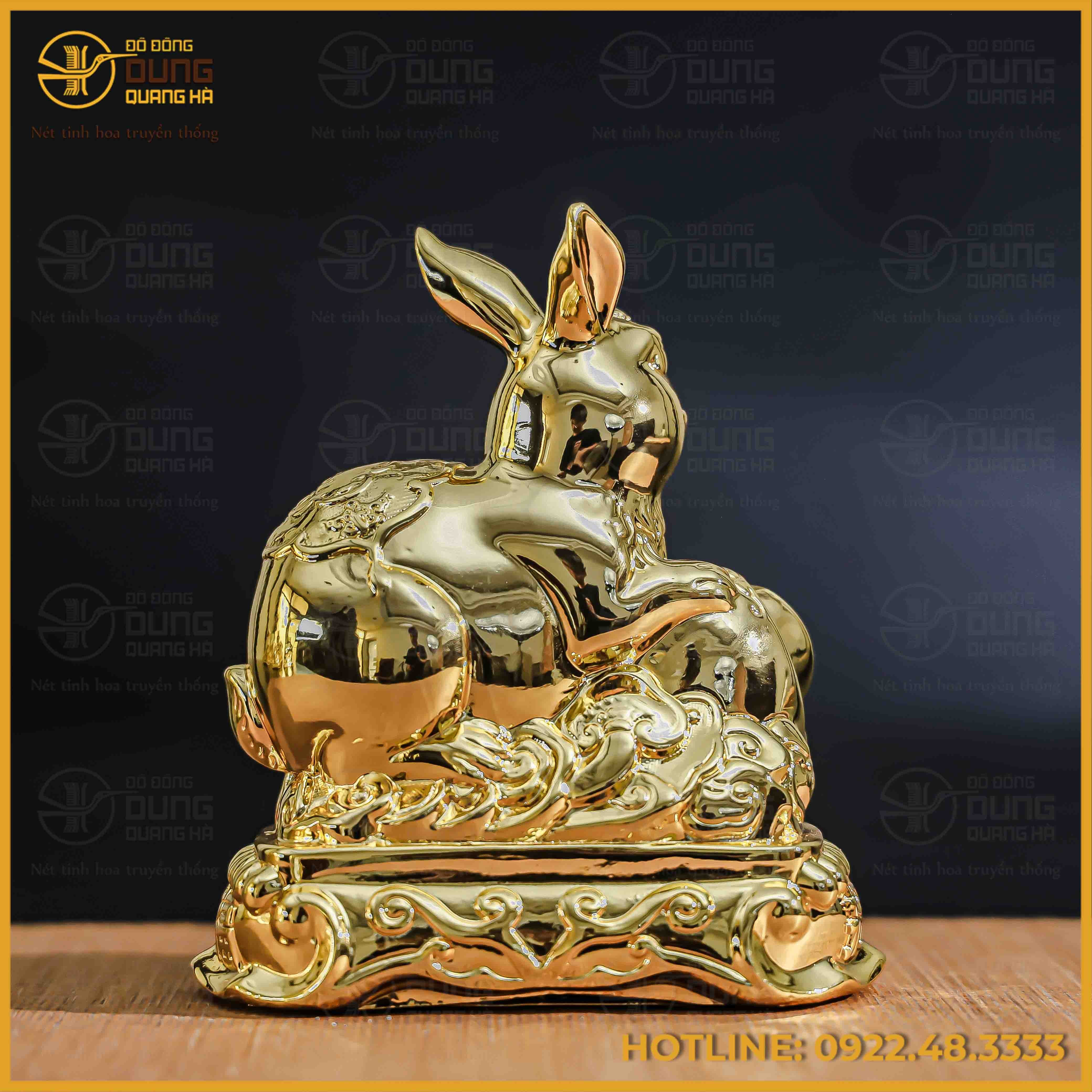Tượng thỏ đồng vàng mạ vàng kích thước 15x12cm nặng 1,2kg