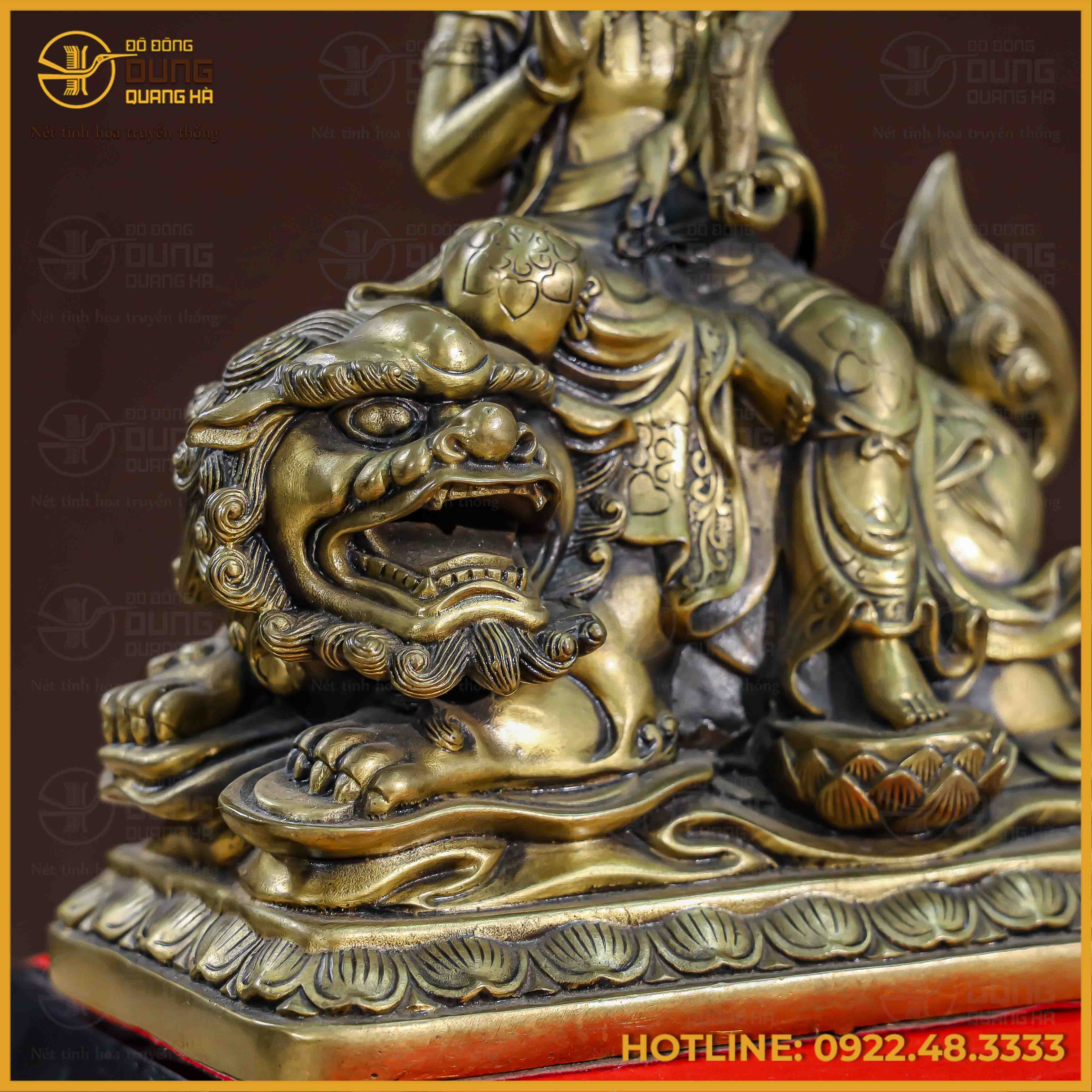 Tượng Phật Văn Thù Bồ Tát đồng vàng kích thước 30x25cm