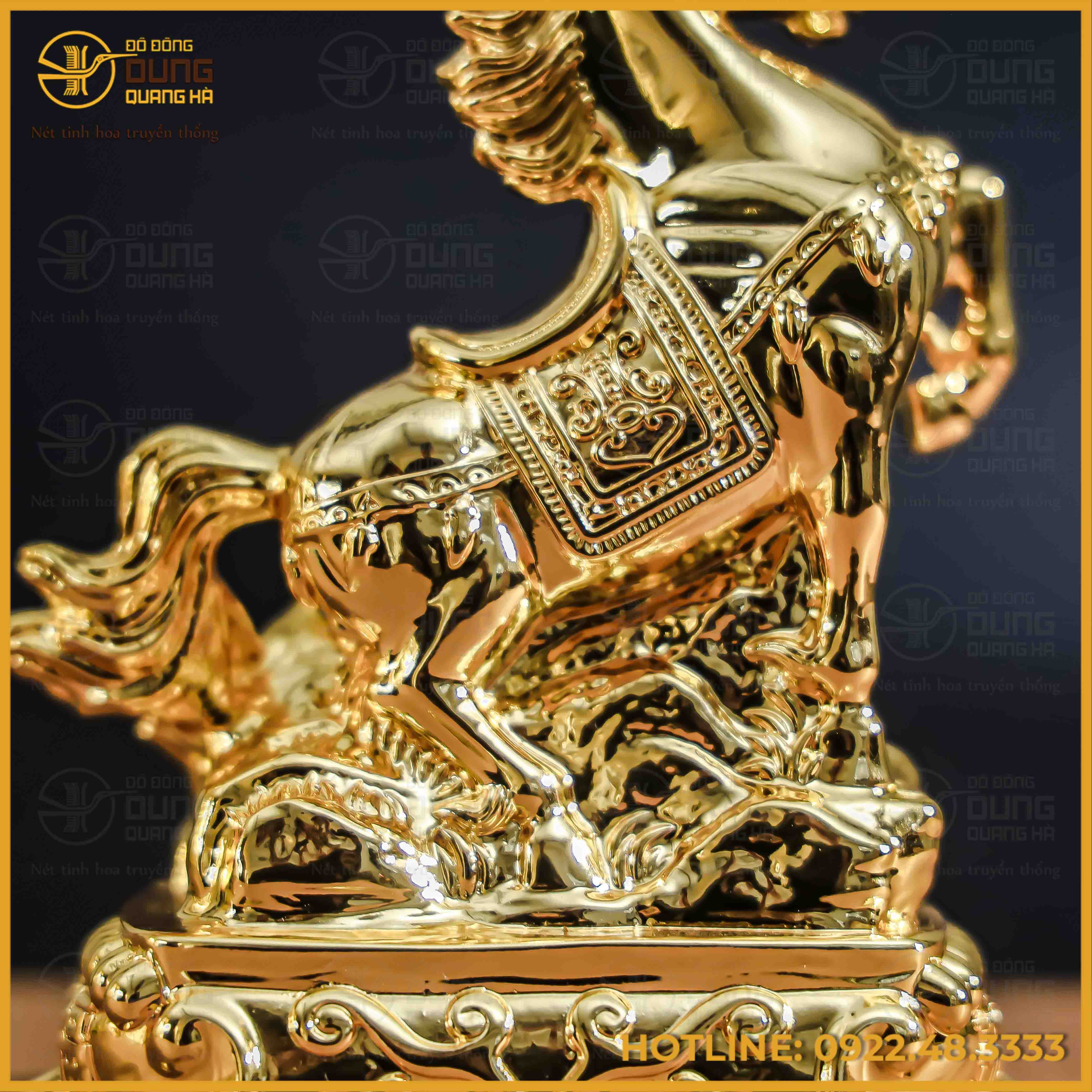 Tượng ngựa đồng vàng mạ vàng kích thước 15x12cm nặng 1,2kg