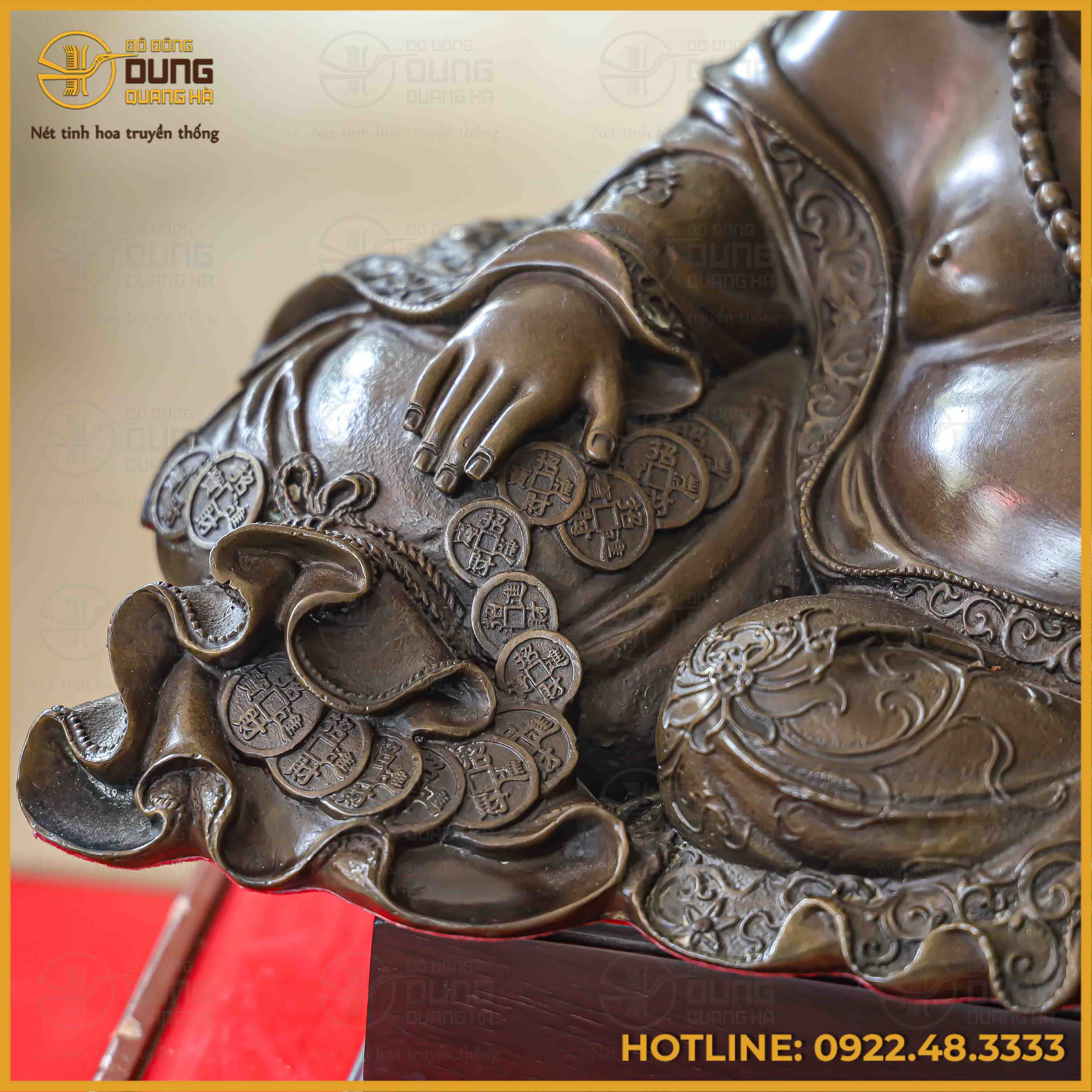 Tượng Phật Di Lạc áo hoa đồng vàng hun cao 20cm