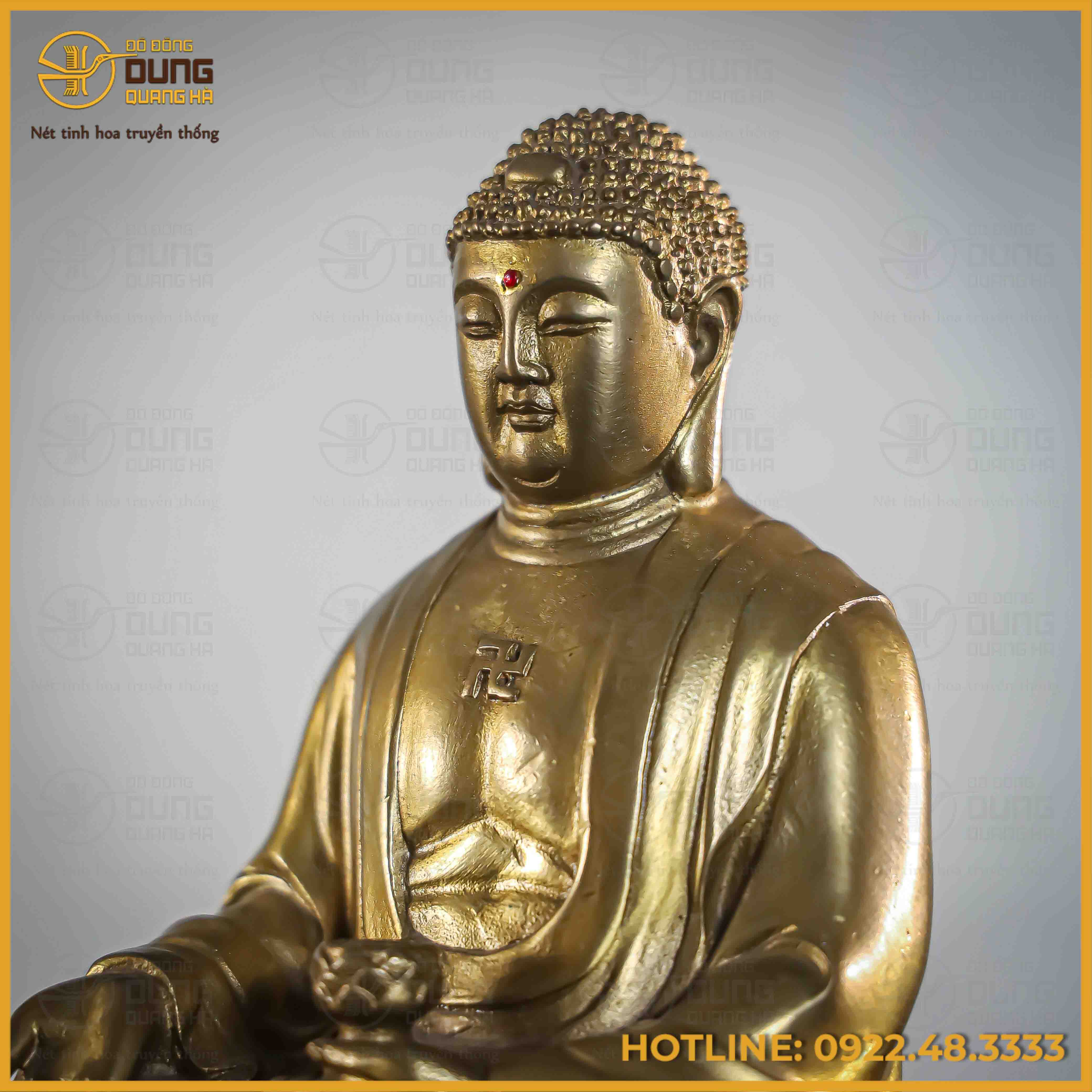 Tượng Phật A Di Đà đồng vàng cao 23cm nặng 1,8kg