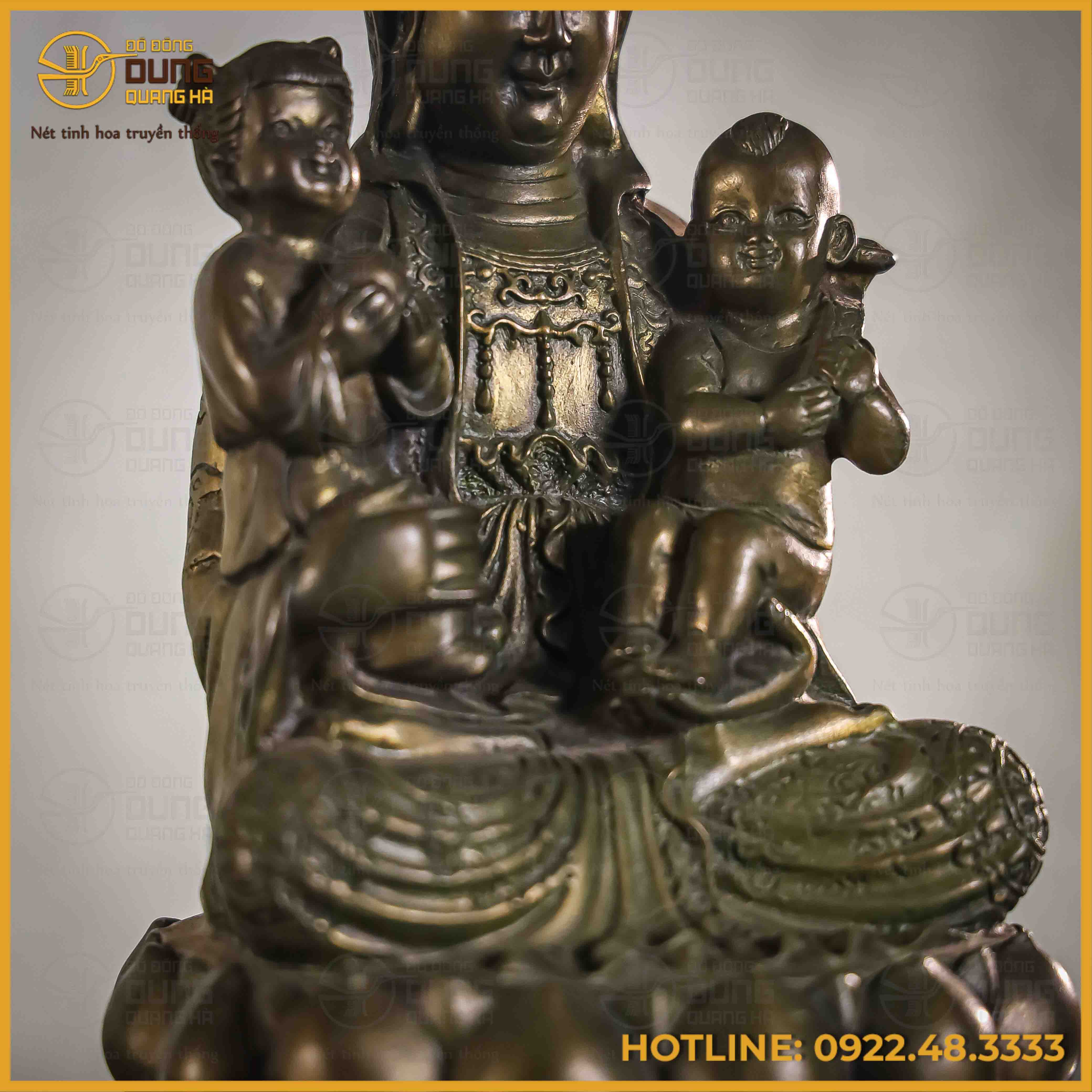 Tượng Quan Âm Tế Tử đồng vàng cao 27,5cm ngang 15,5cm