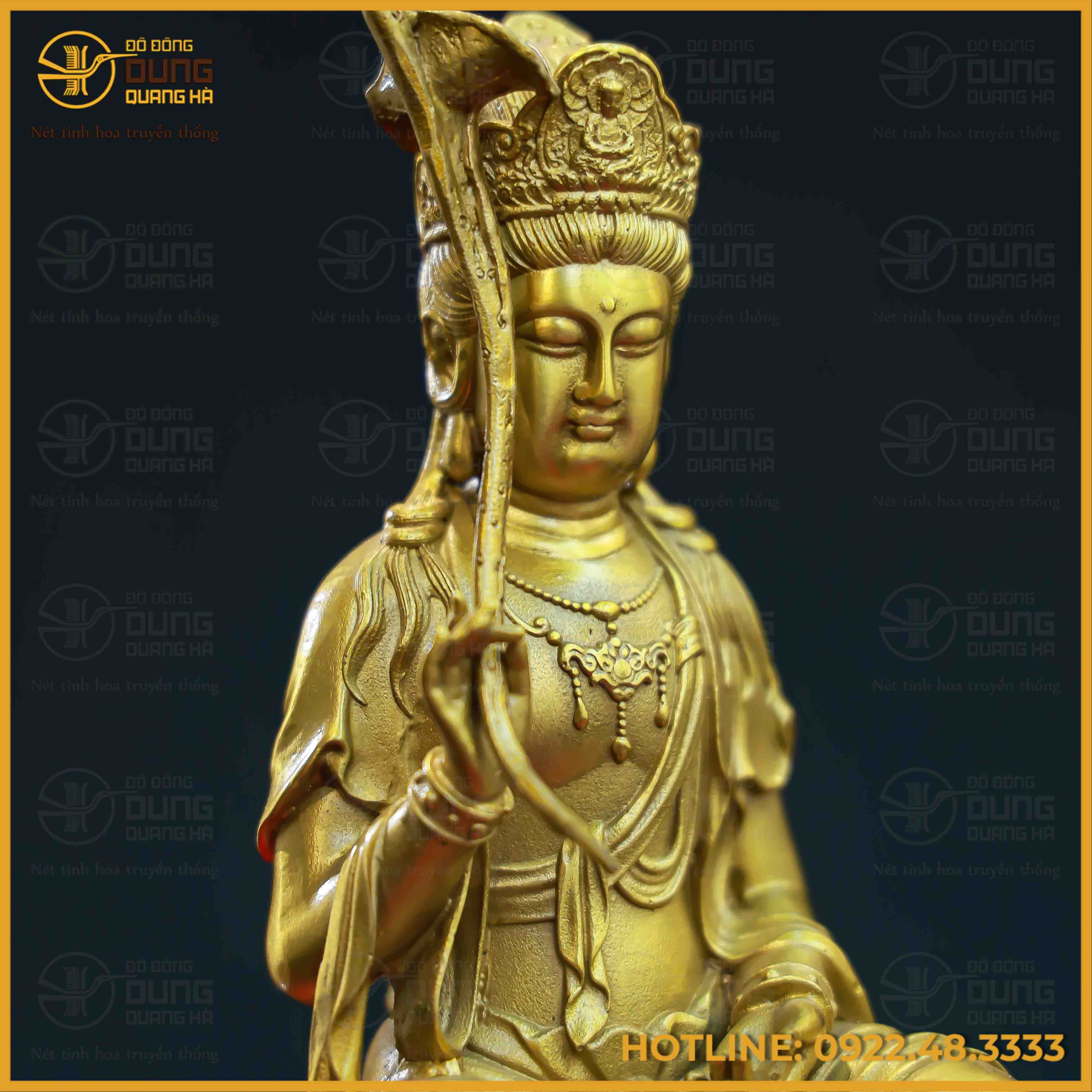 Tượng Phổ Hiền Bồ Tát đồng vàng kích thước 24x15cm nặng 1,5kg