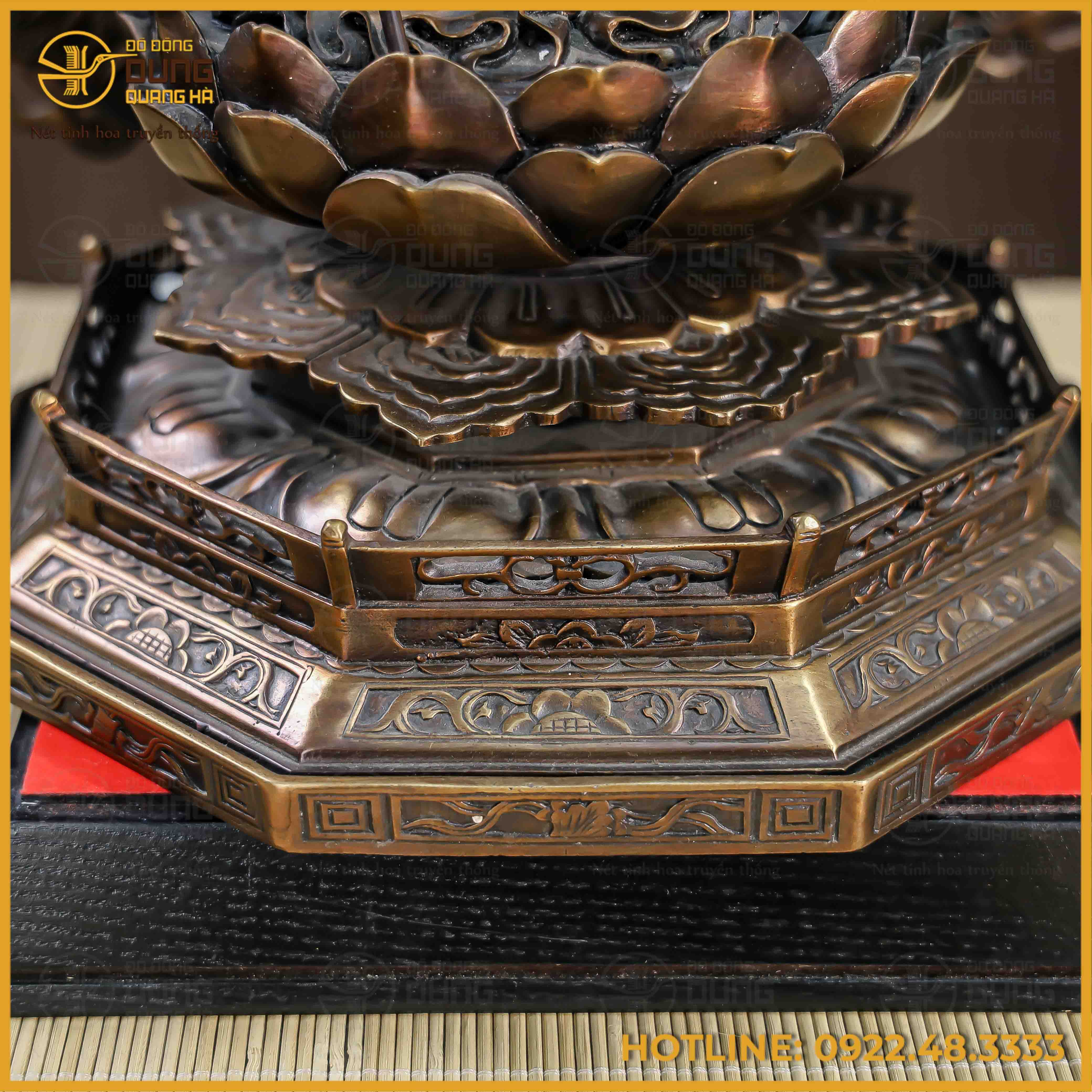 Tượng Phật Thiên Thủ Thiên Nhãn đồng vàng hun cao 42cm ngang 40cm sâu 25cm