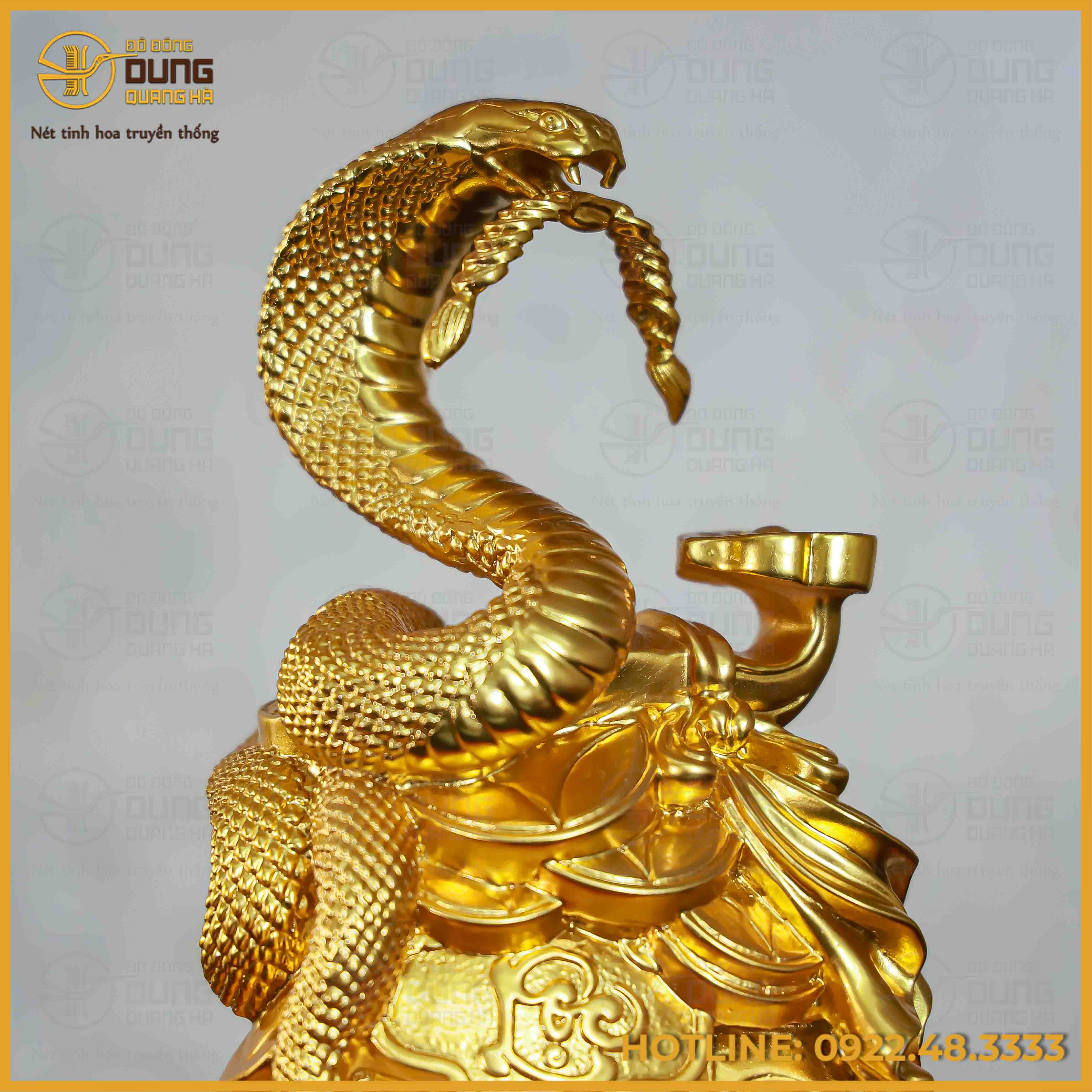 Hộp quà tặng rắn ngậm tiền đồng vàng dát vàng cao 29cm