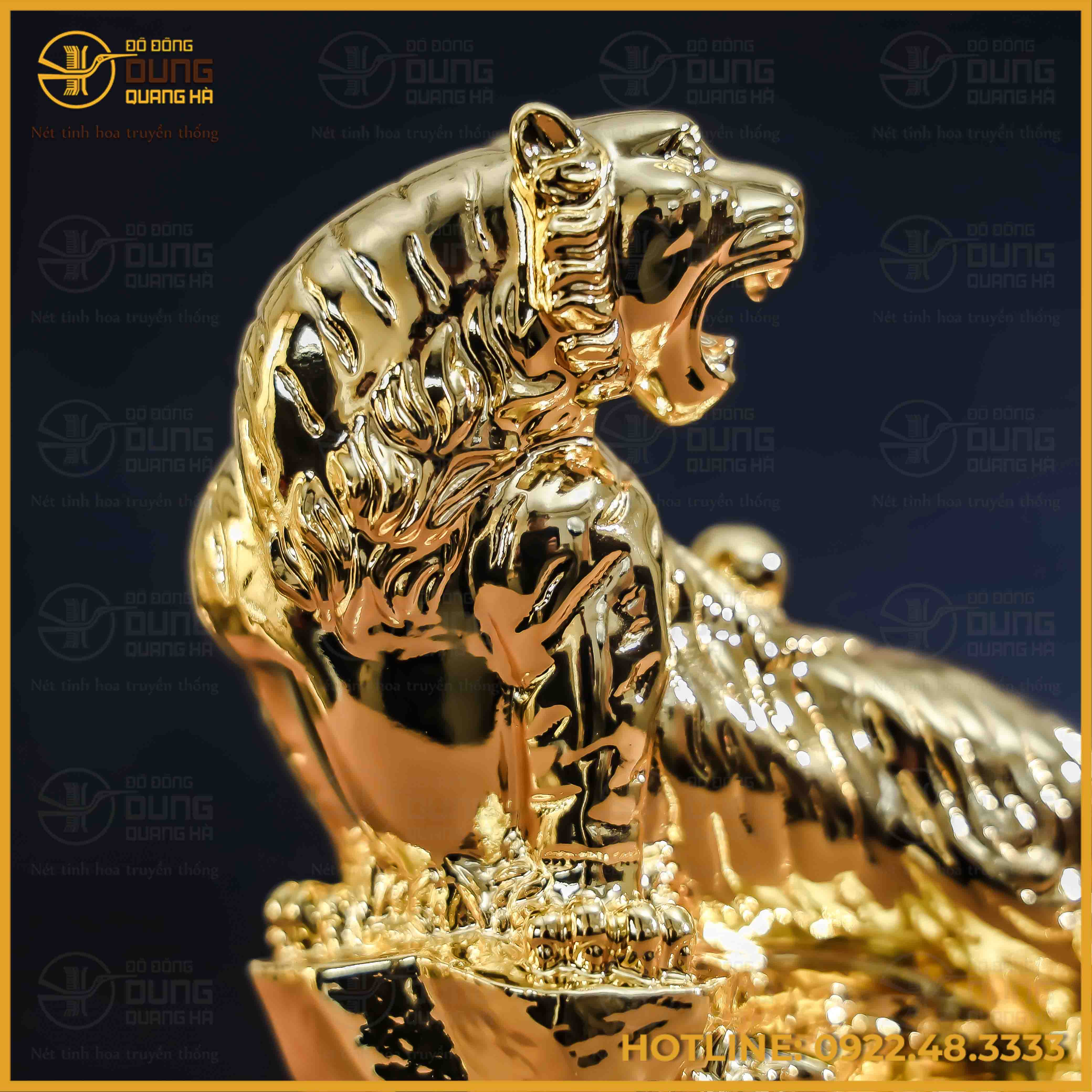 Tượng hổ đồng vàng mạ vàng kích thước 17x13cm nặng 1kg