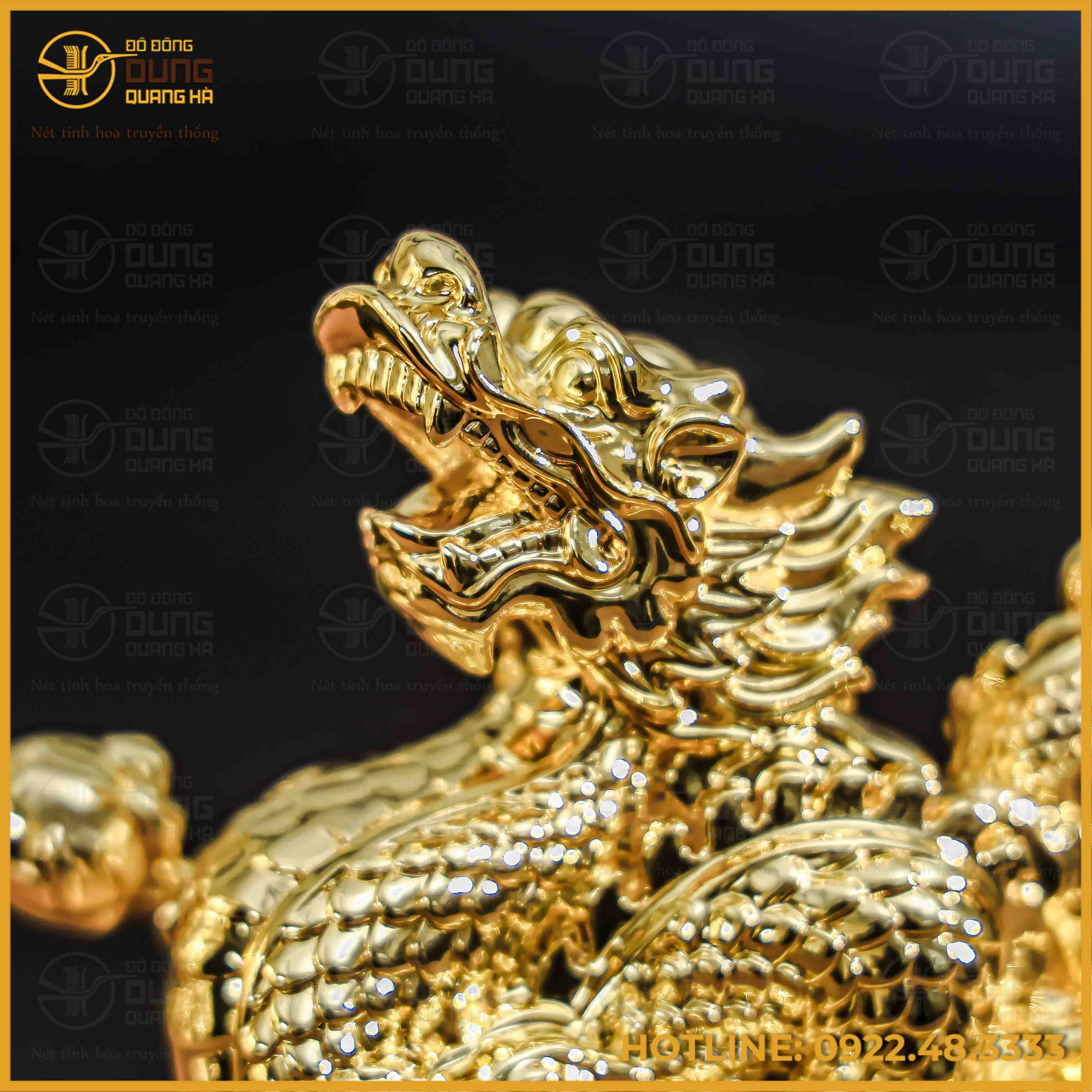 Tượng rồng đồng vàng mạ vàng kích thước 18x13cm nặng 1kg