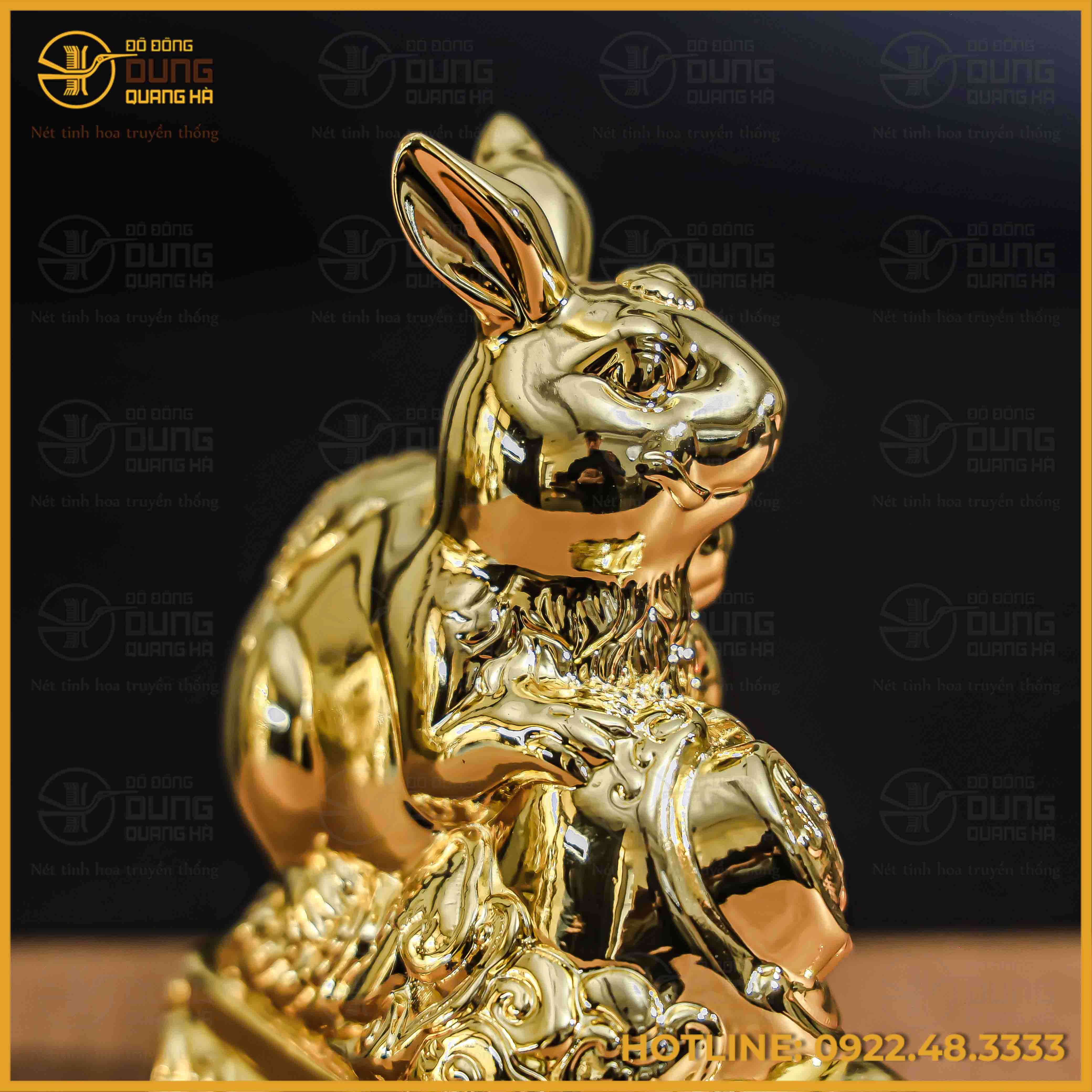 Tượng thỏ đồng vàng mạ vàng kích thước 15x12cm nặng 1,2kg