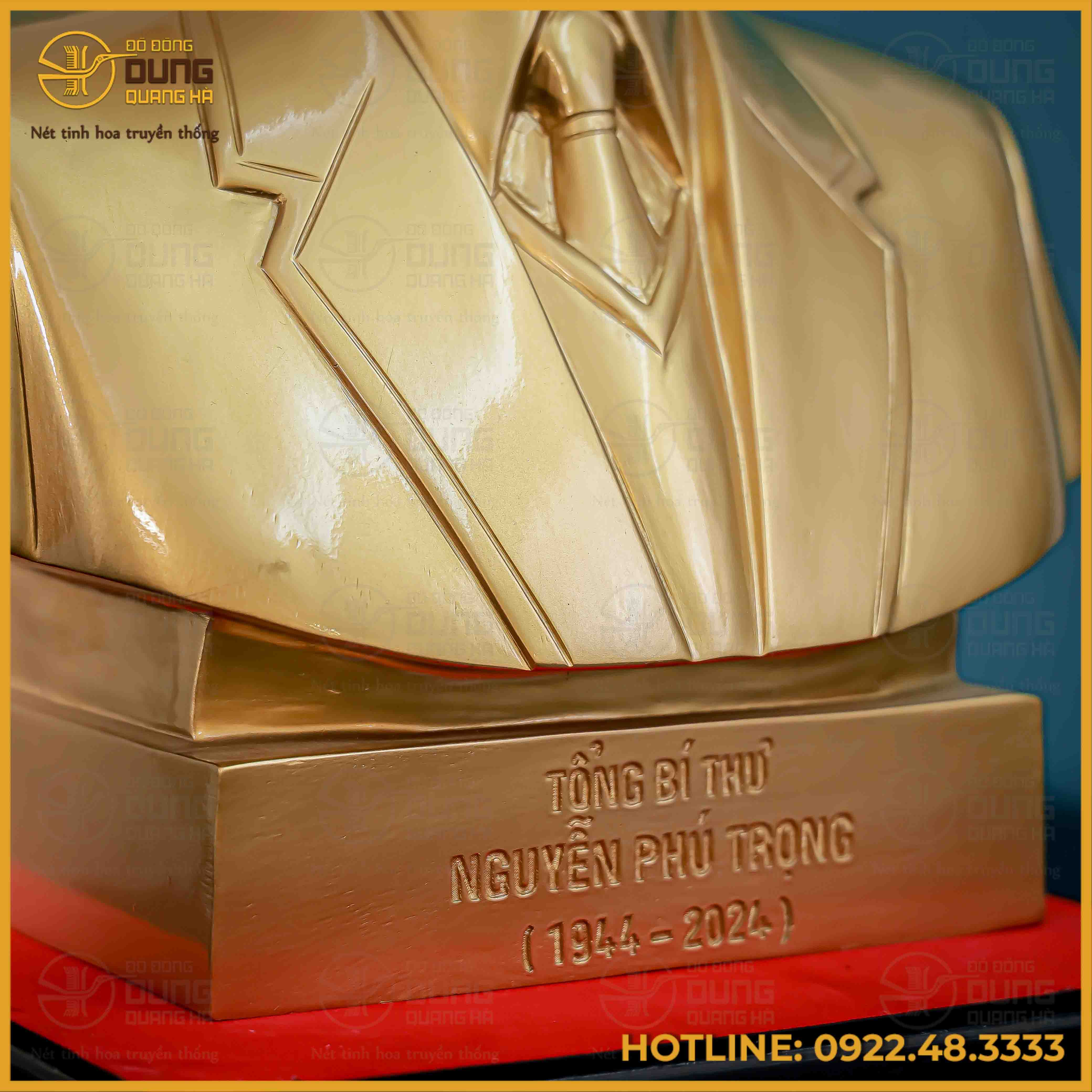 Tượng Bác Trọng bán thân đồng đỏ làm màu cao 42cm