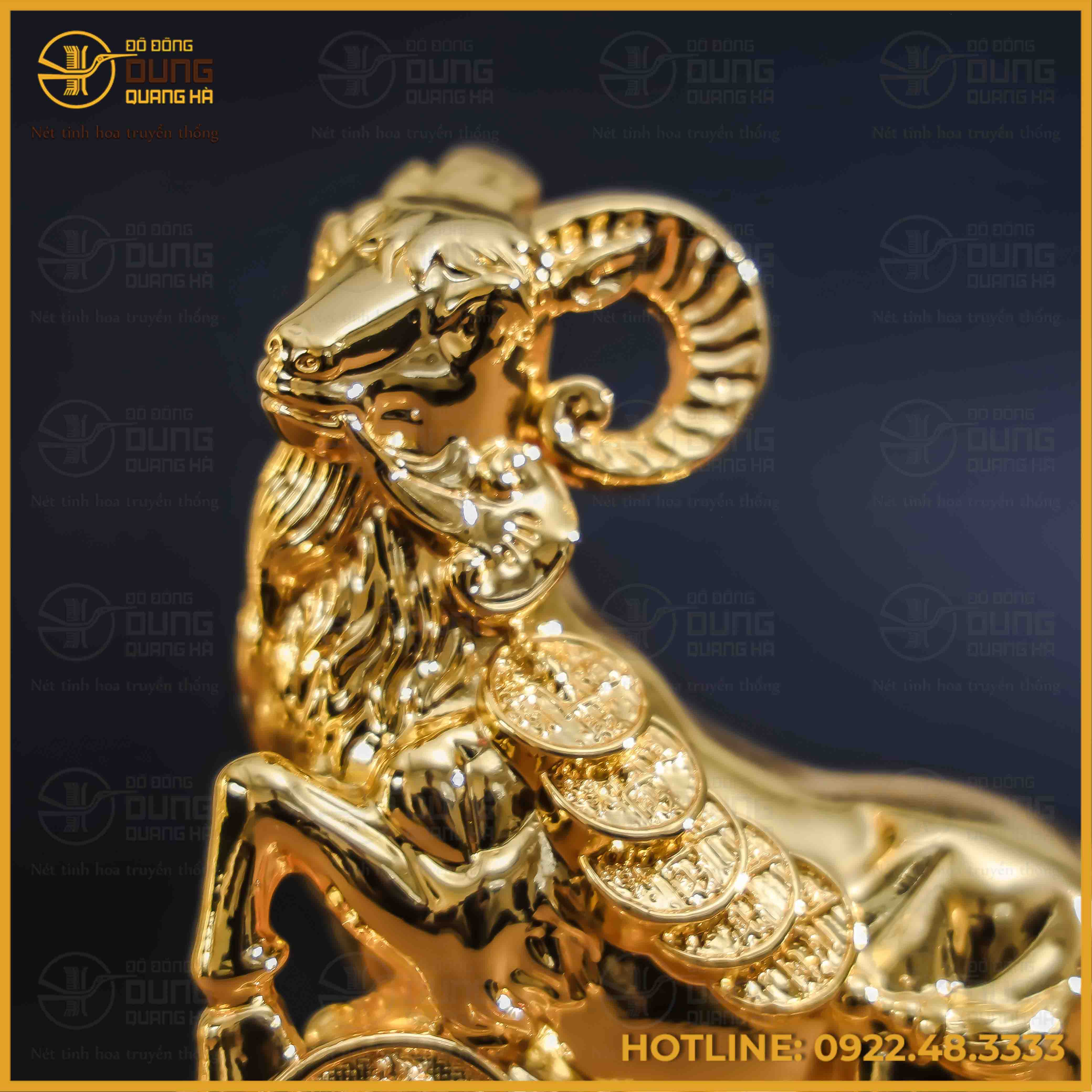 Tượng dê đồng vàng mạ vàng kích thước 15x13cm nặng 1,1kg