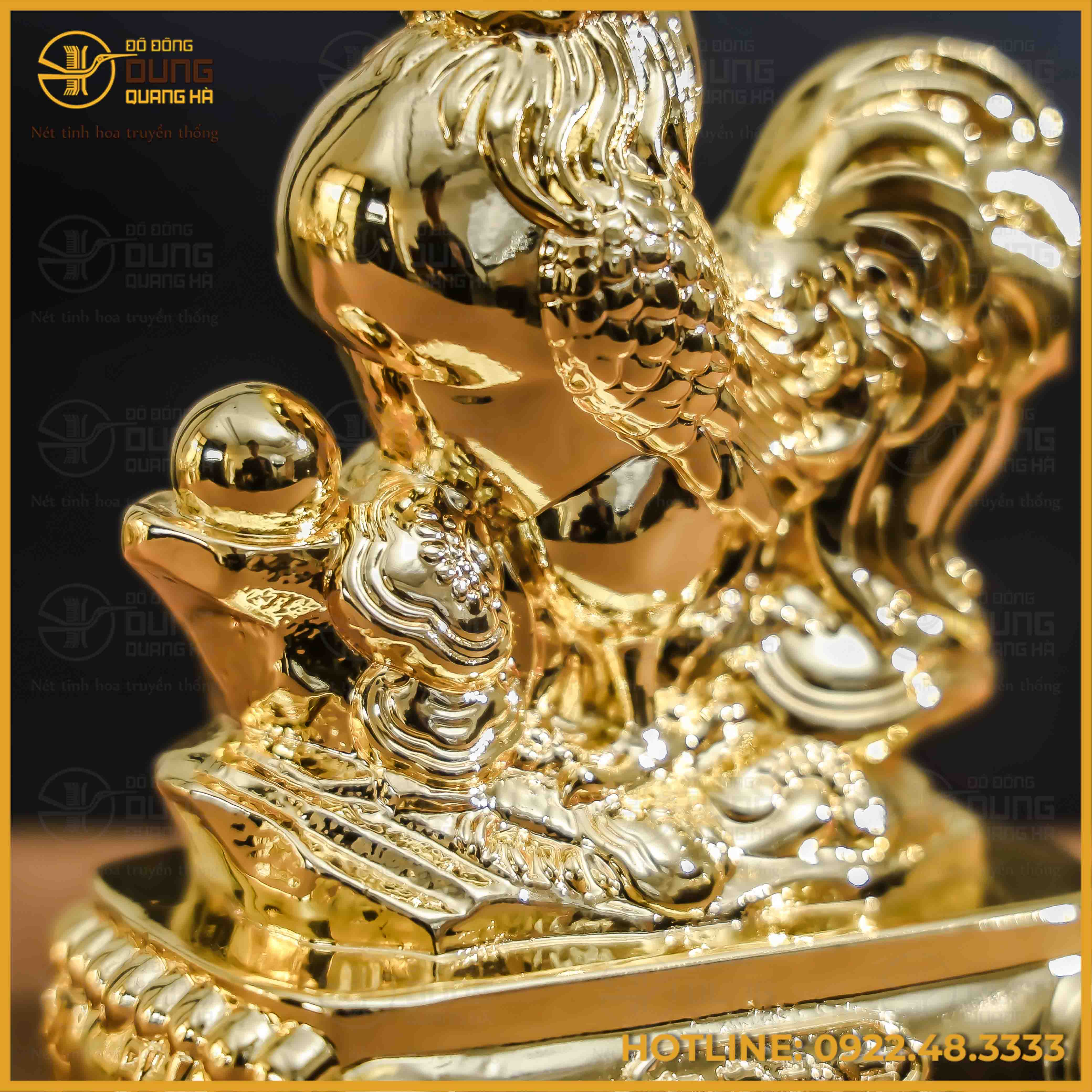 Tượng gà đồng vàng mạ vàng kích thước 15x12cm nặng 1,2kg