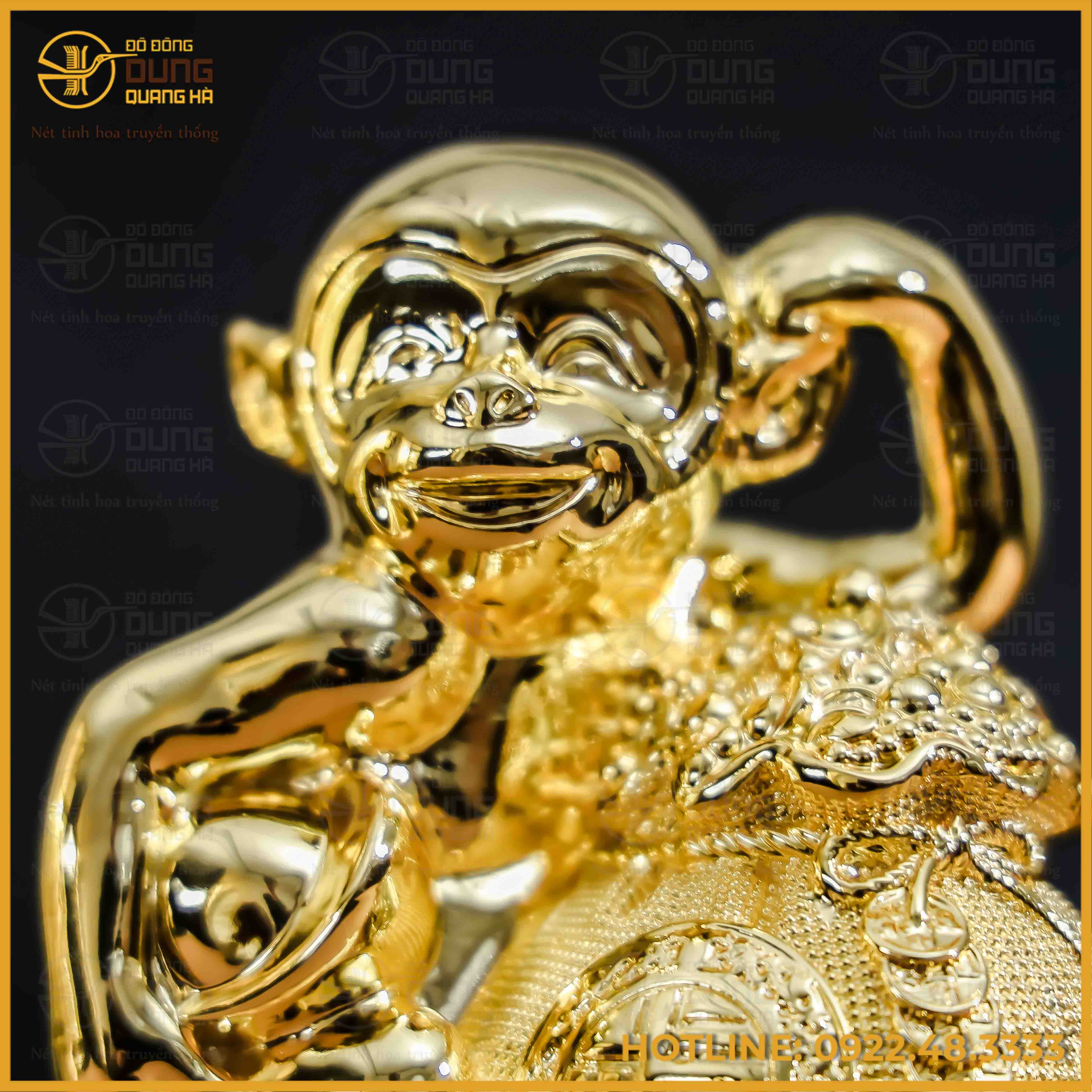 Tượng khỉ đồng vàng mạ vàng kích thước 17x13cm nặng 1kg