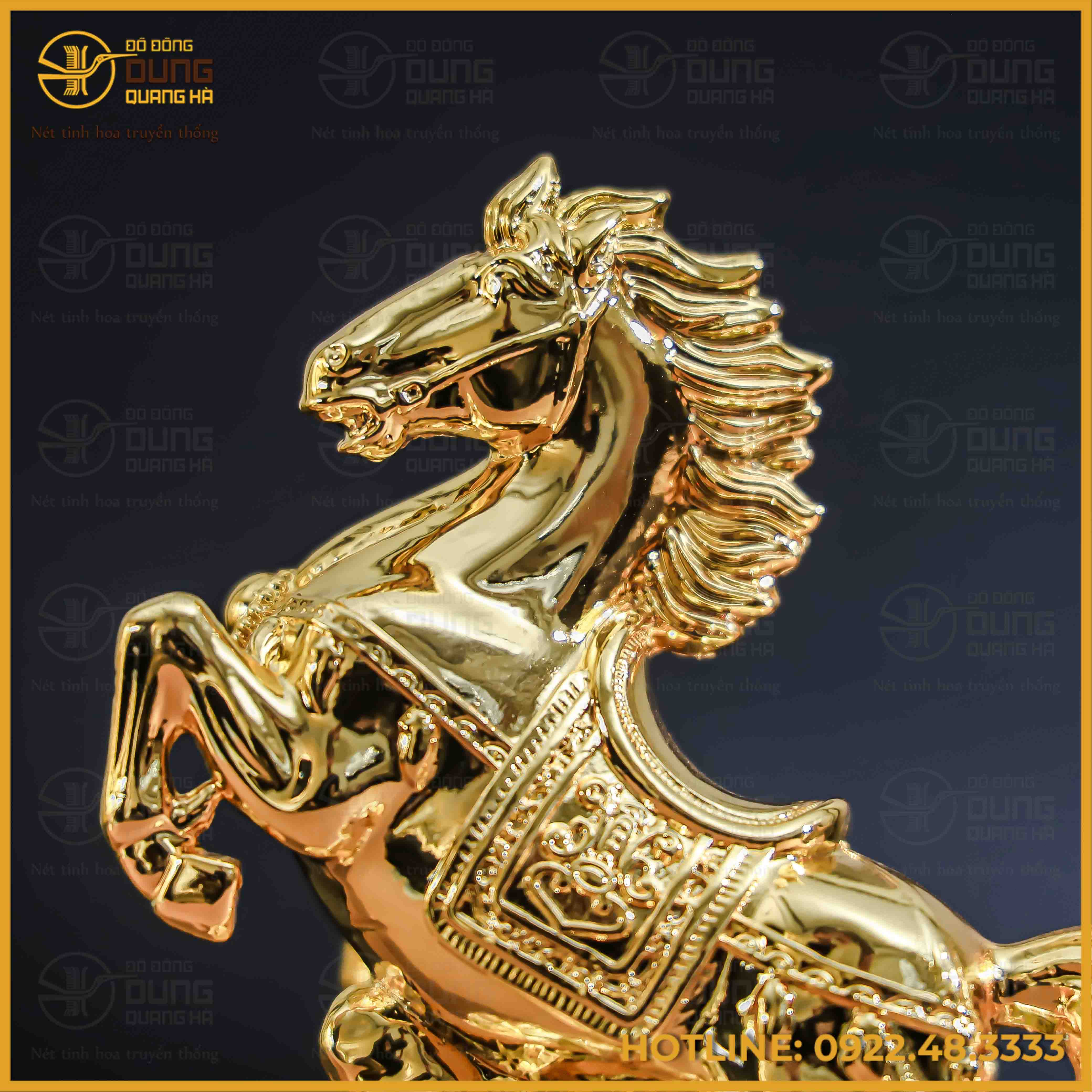 Tượng ngựa đồng vàng mạ vàng kích thước 15x12cm nặng 1,2kg