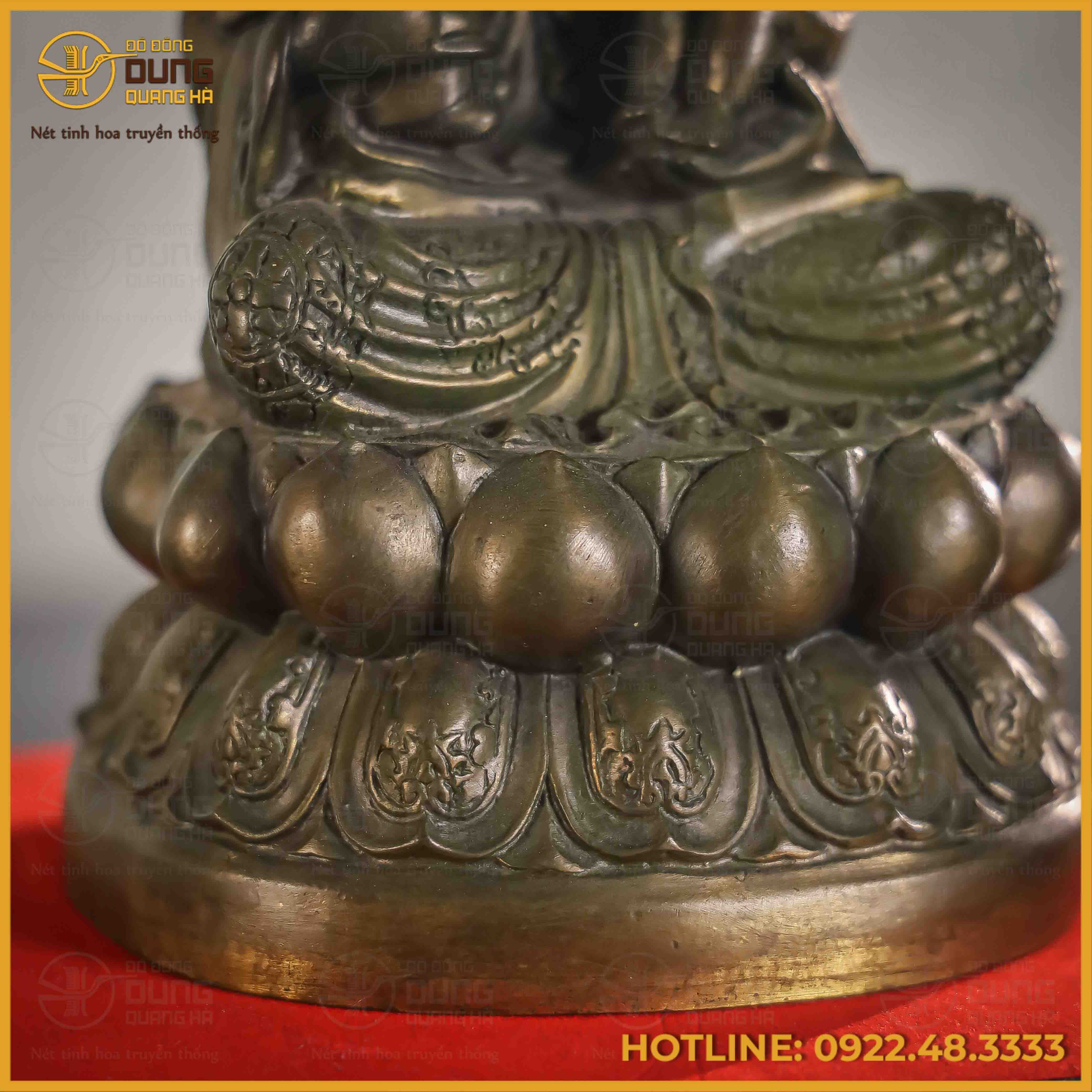 Tượng Quan Âm Tế Tử đồng vàng cao 27,5cm ngang 15,5cm