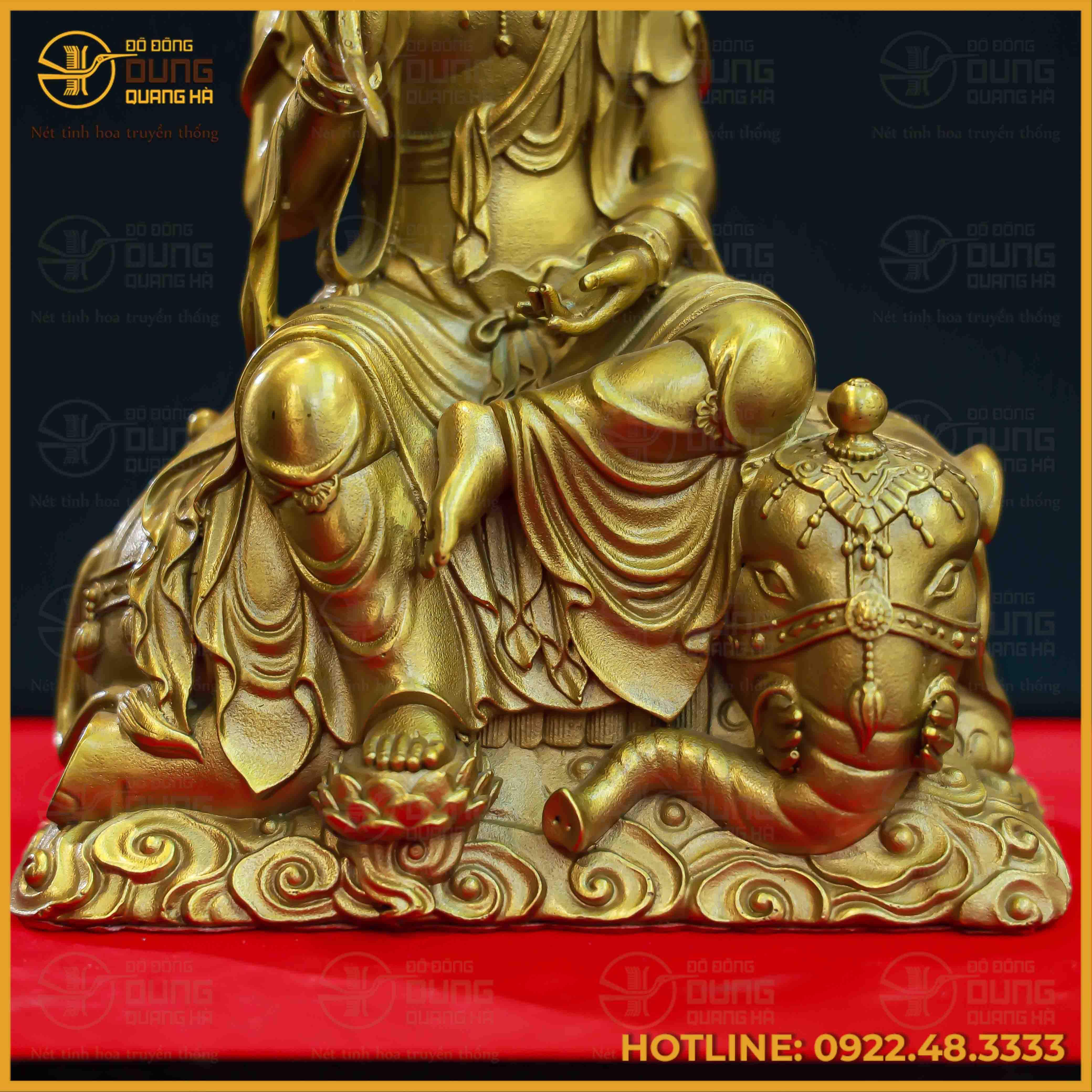 Tượng Phổ Hiền Bồ Tát đồng vàng kích thước 24x15cm nặng 1,5kg