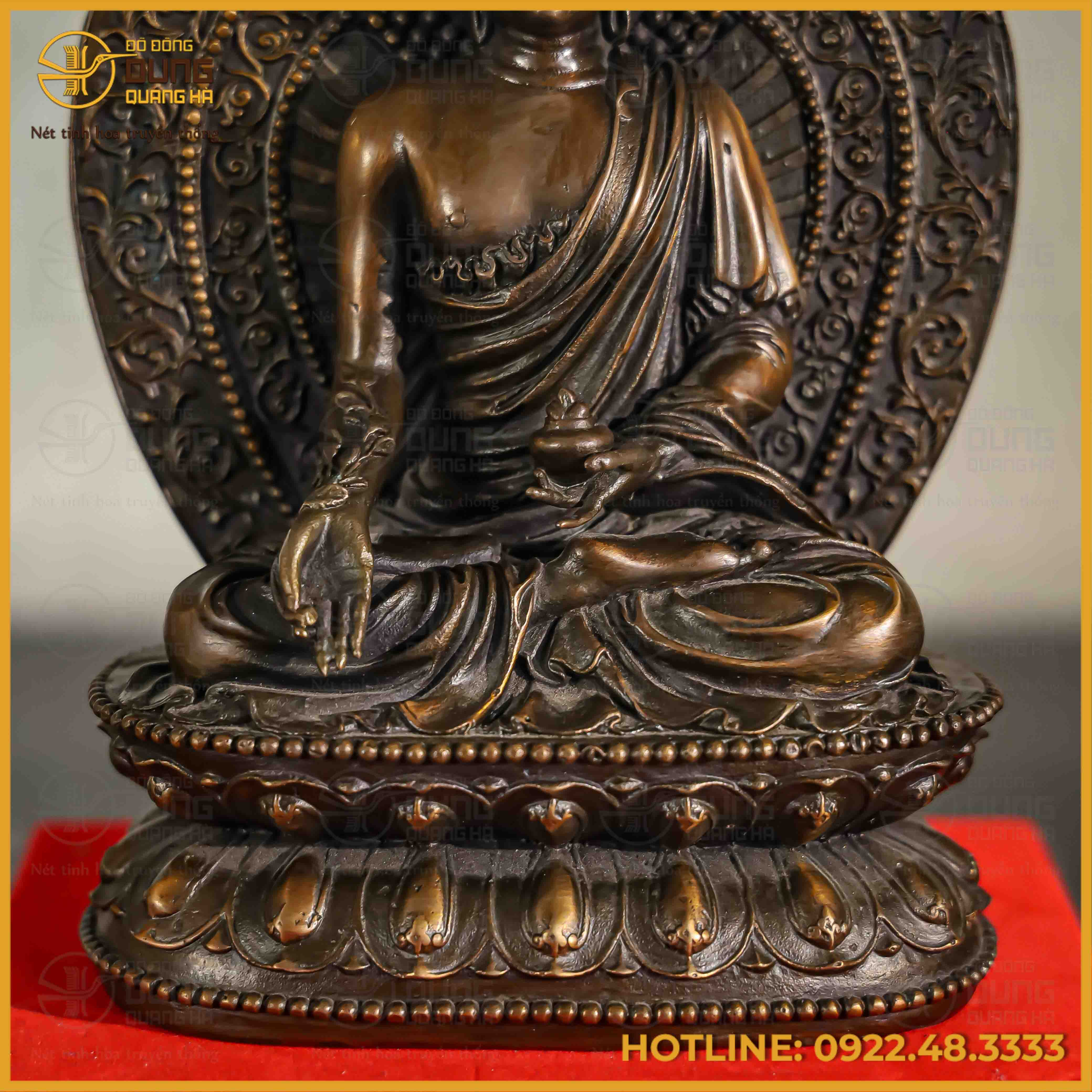 Tượng Phật Dược Sư đồng vàng hun cao 28cm