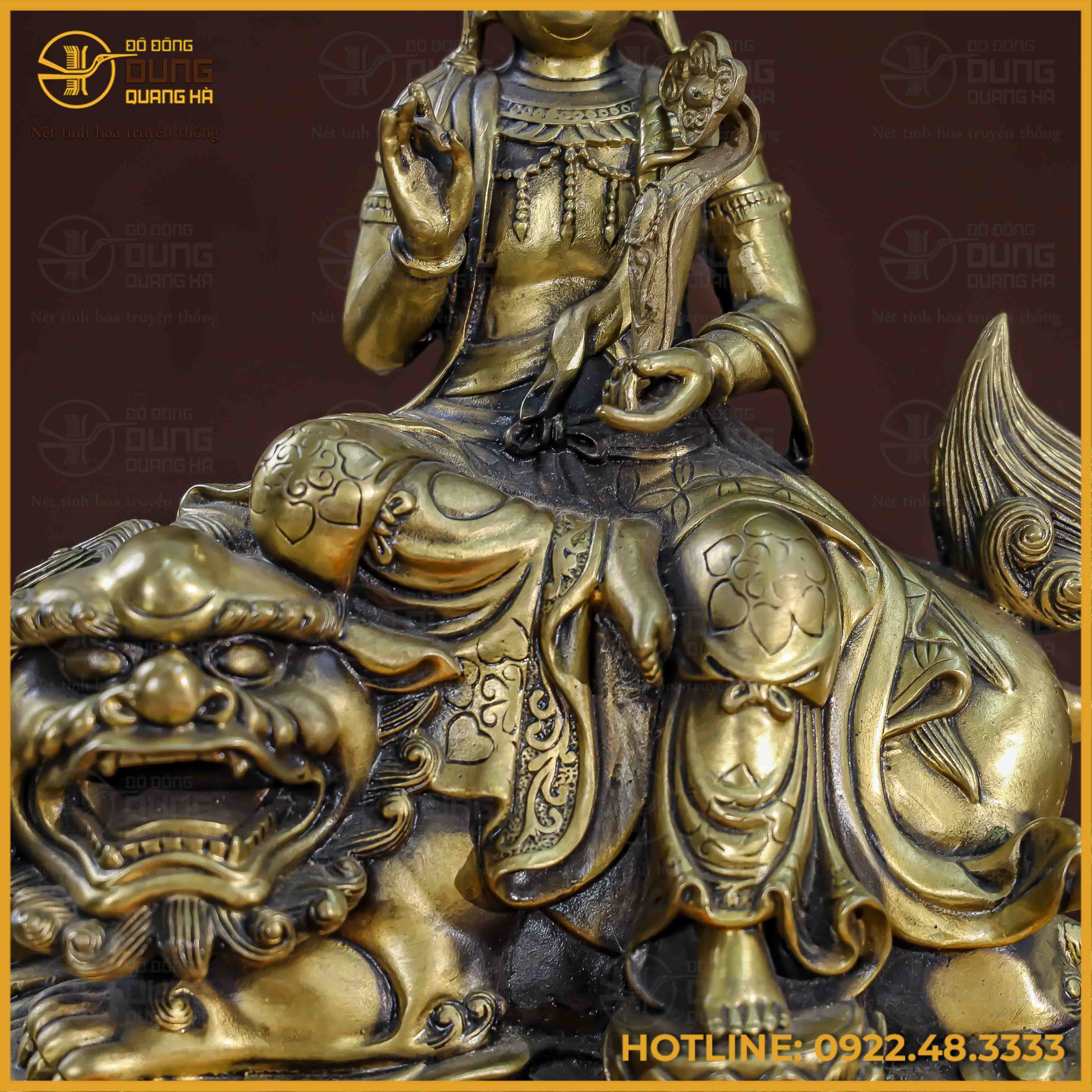 Tượng Phật Văn Thù Bồ Tát đồng vàng kích thước 30x25cm