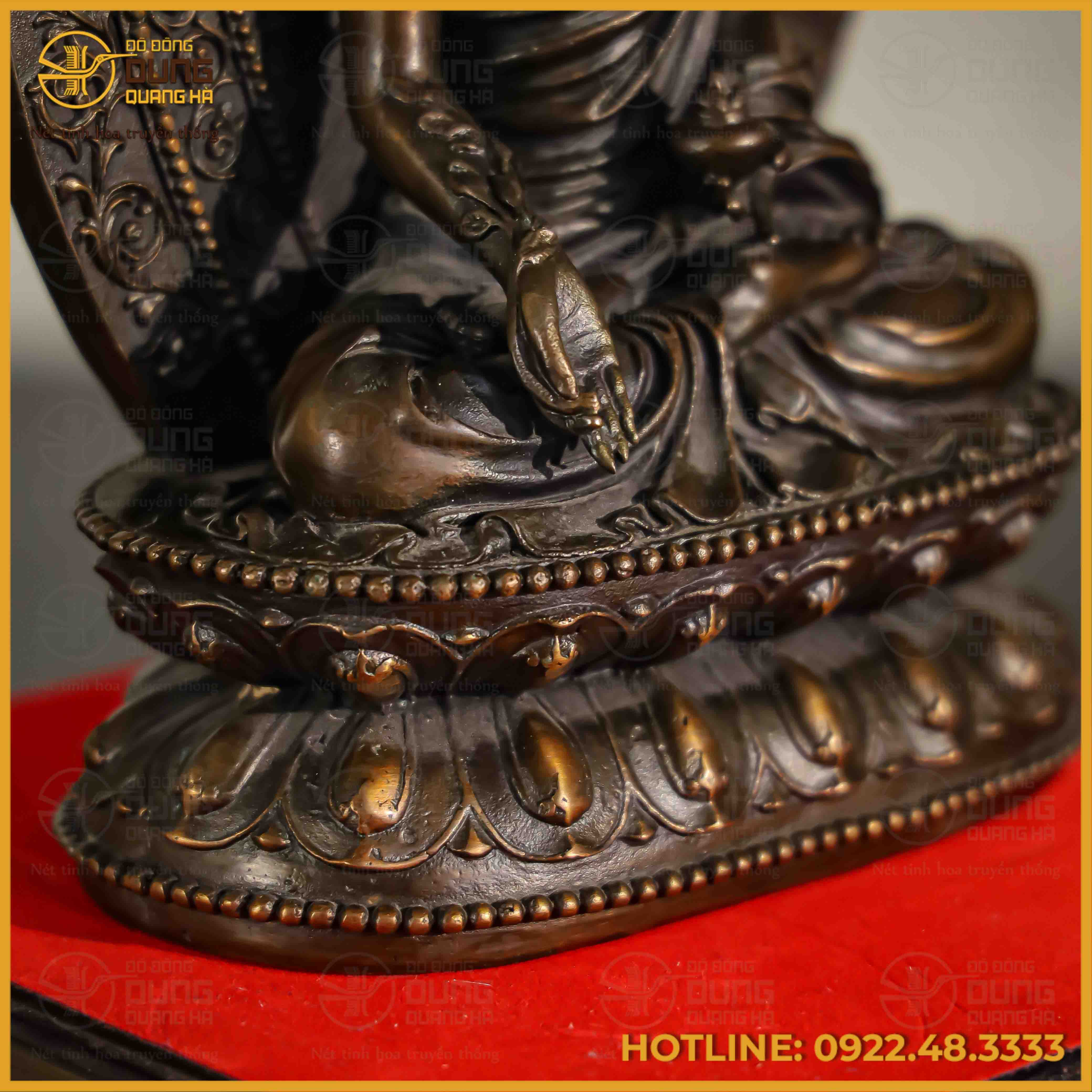 Tượng Phật Dược Sư đồng vàng hun cao 28cm