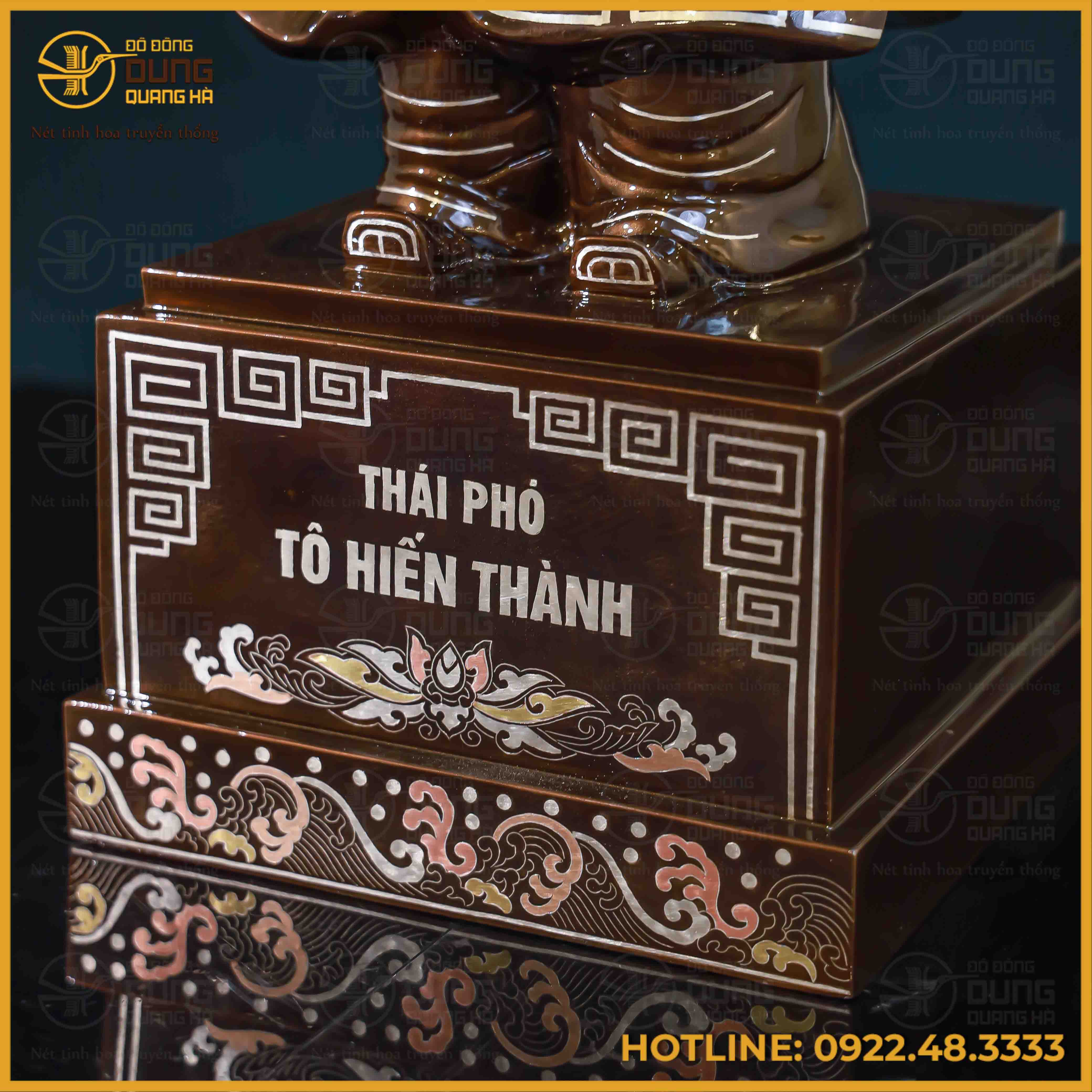 Tượng Tô Hiến Thành đồng đỏ khảm tam khí kích thước 70x23x40cm nặng 22kg