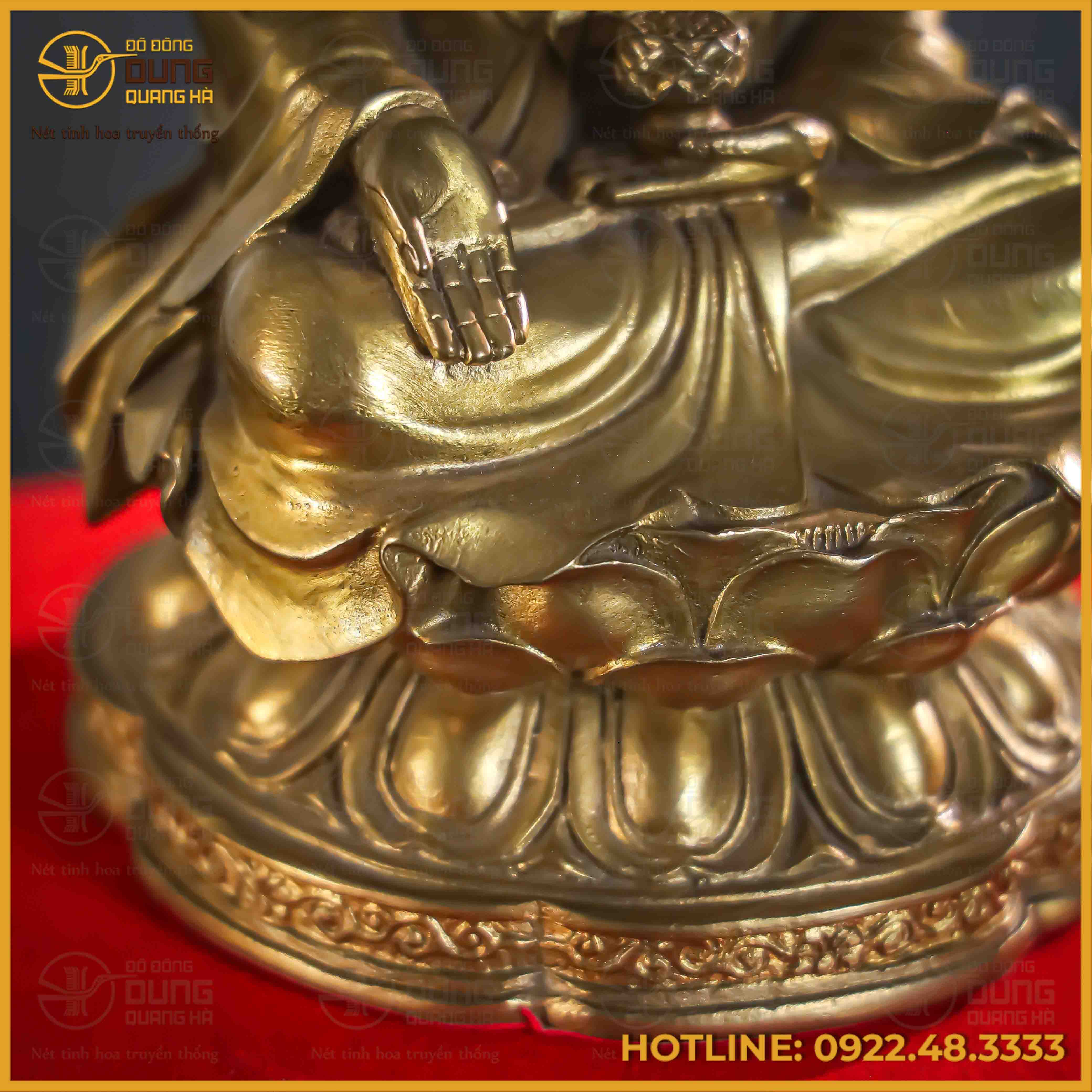 Tượng Phật A Di Đà đồng vàng cao 23cm nặng 1,8kg