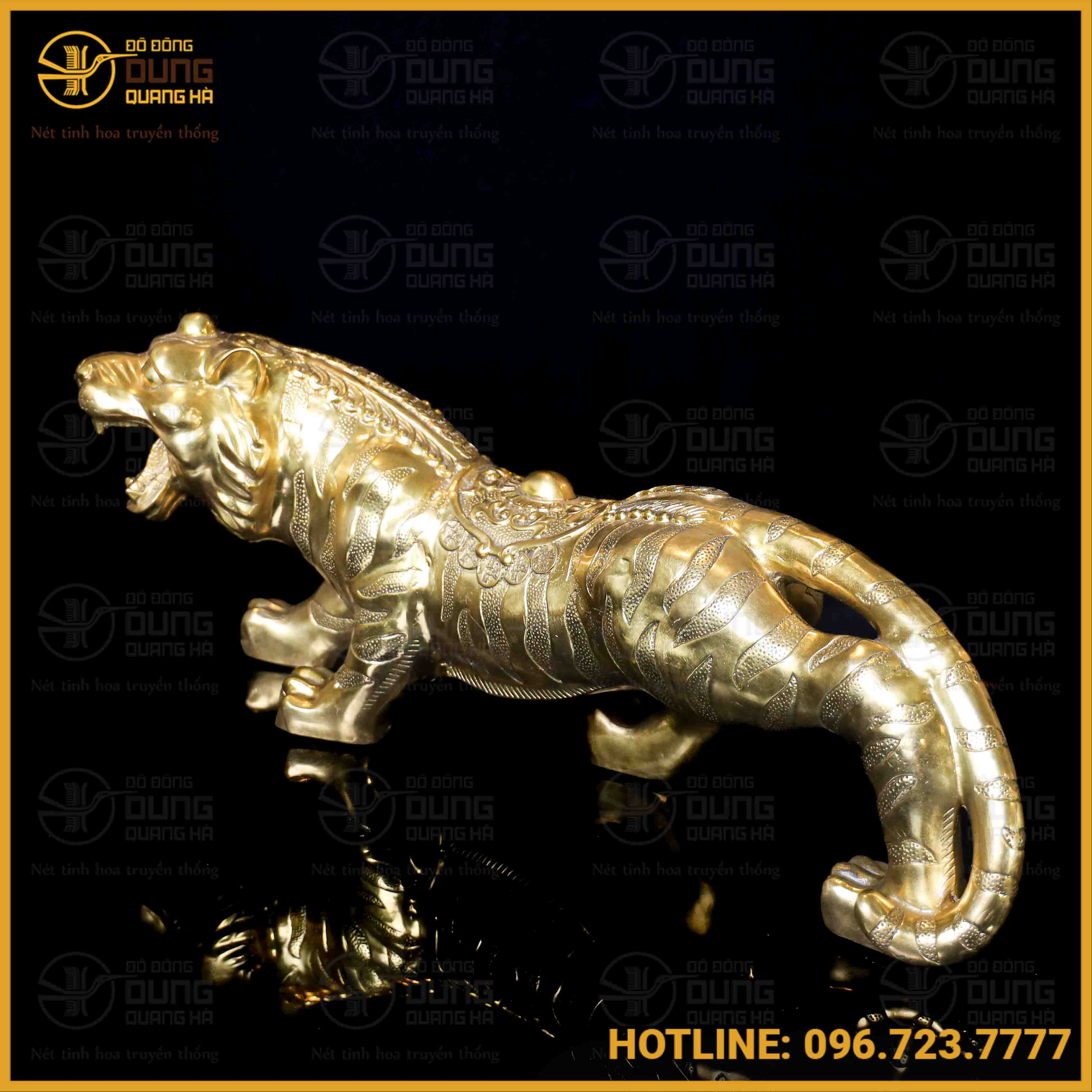 Tượng hổ bằng đồng vàng dài 25cm